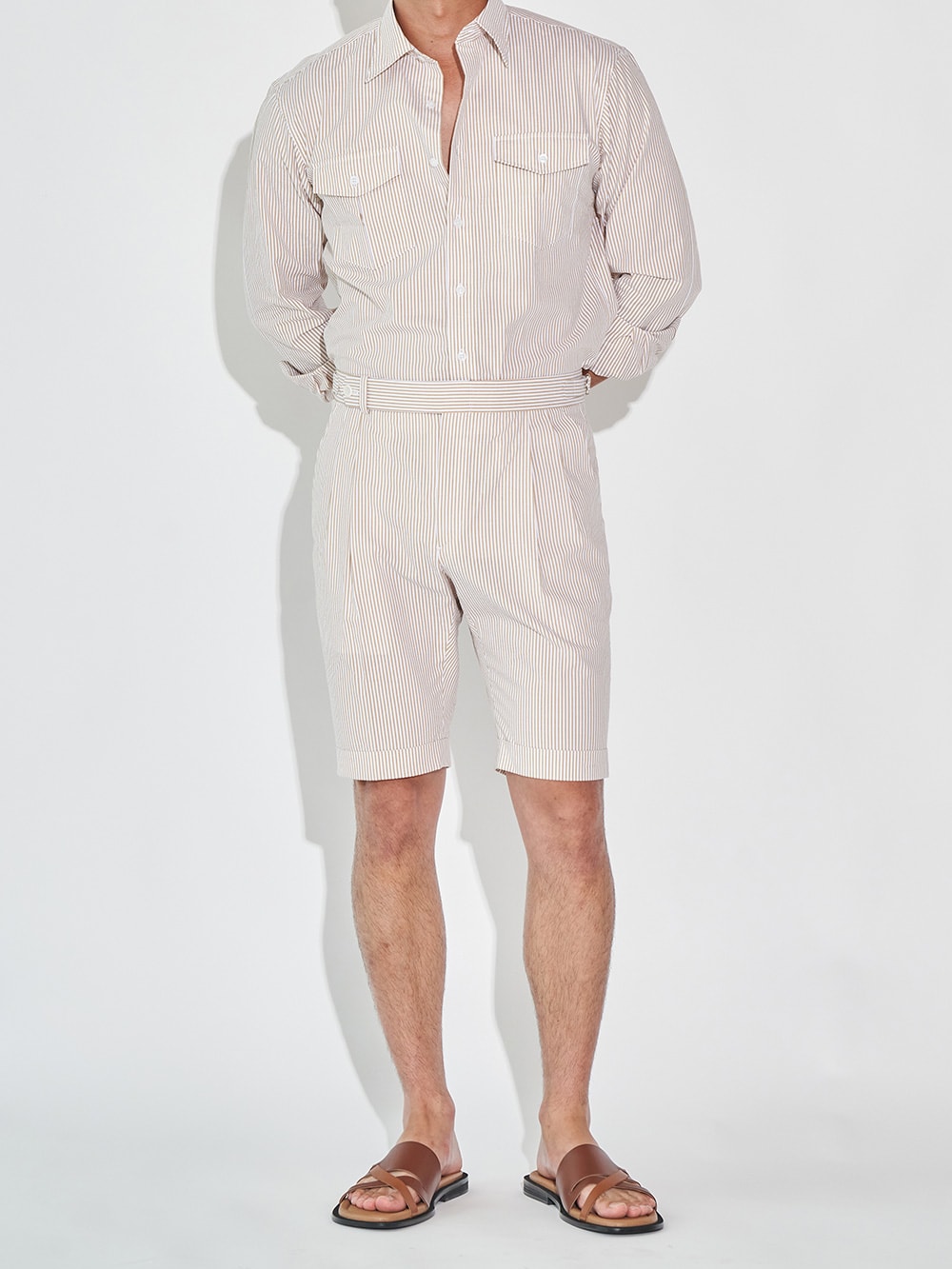 2-Pocket Shirts #015 [Beige seersucker]