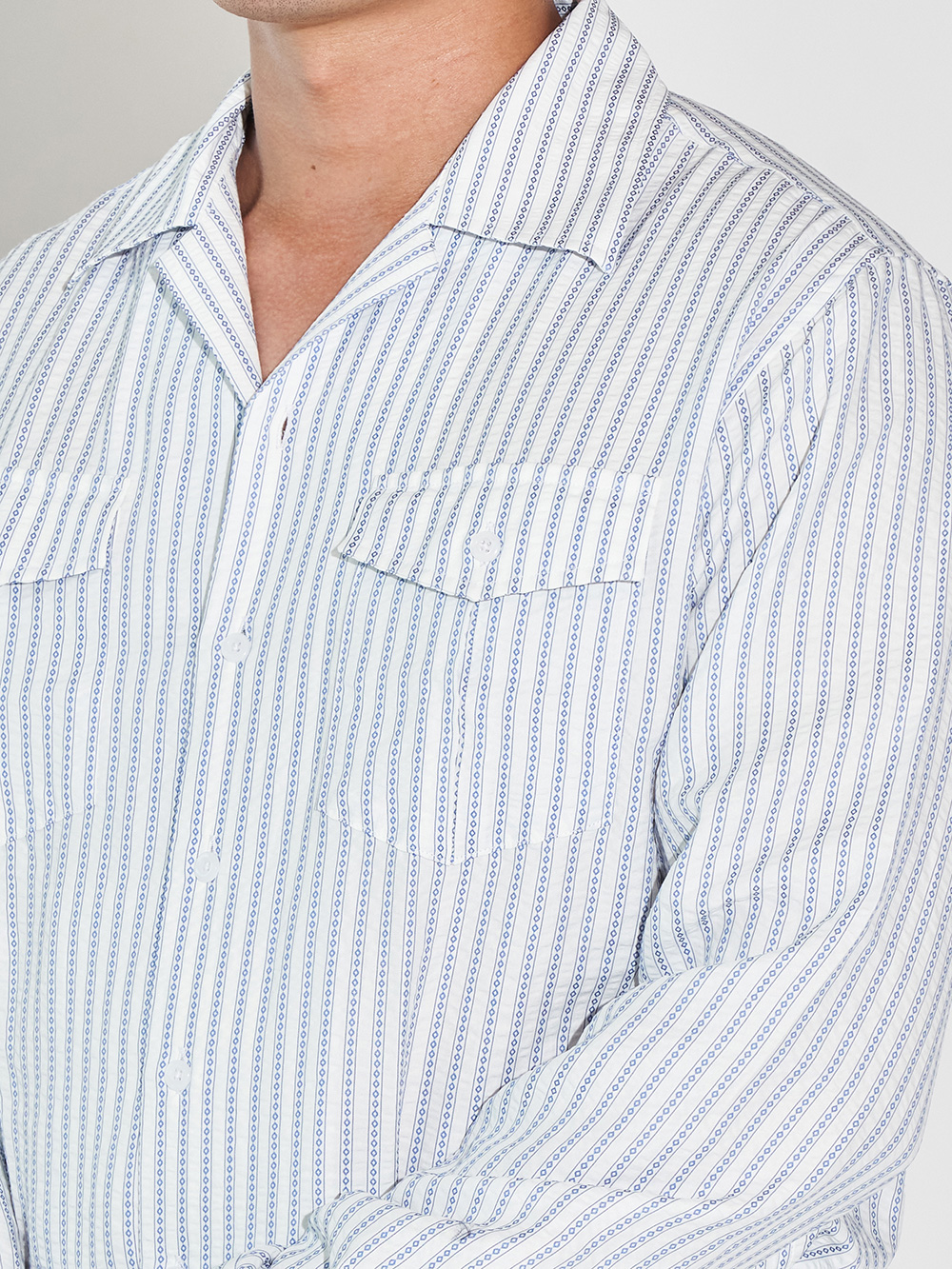 Open-collar Shirts #016 [Blue jacquard]
