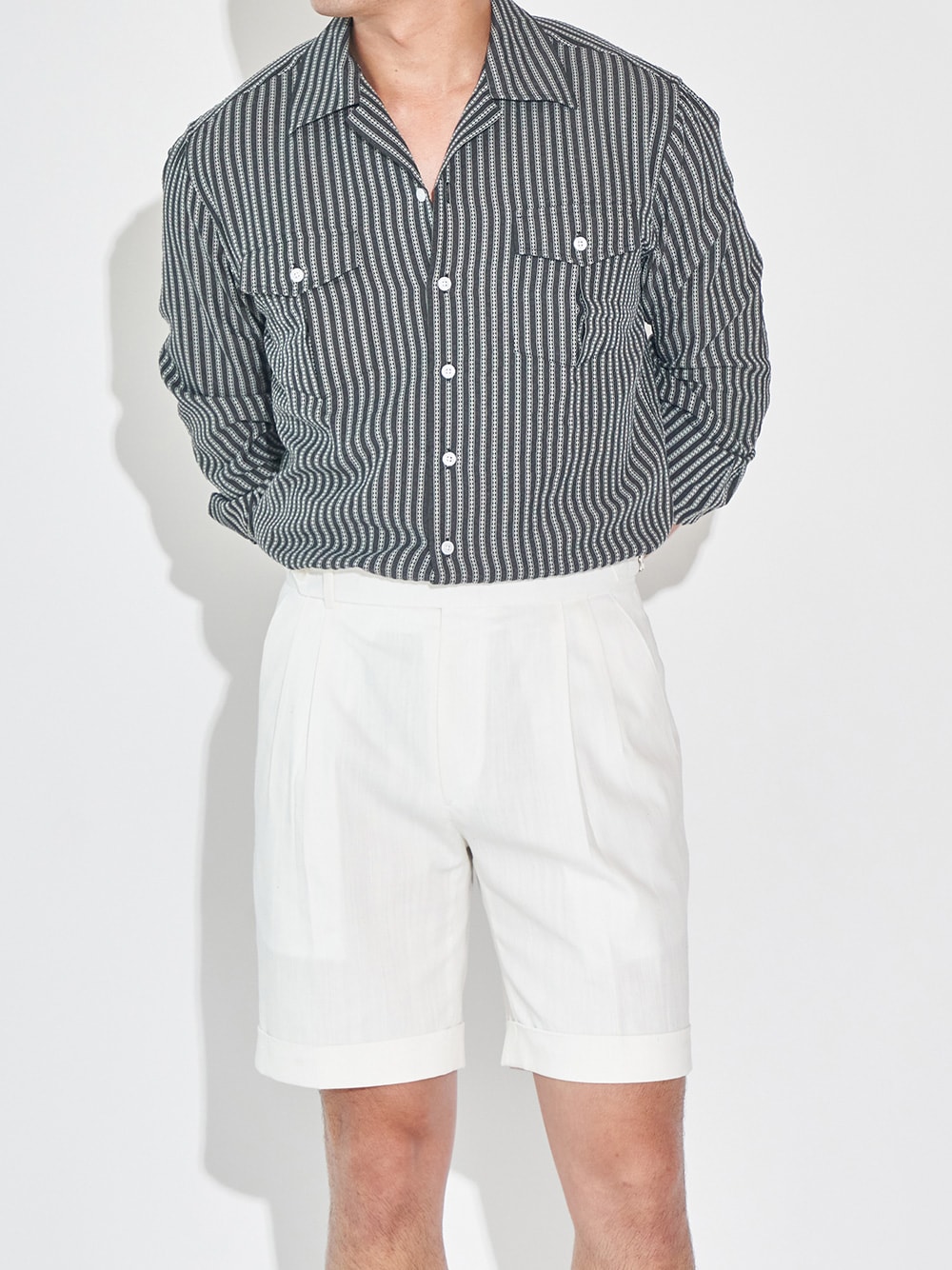 Open-collar Shirts #016 [Black jacquard]