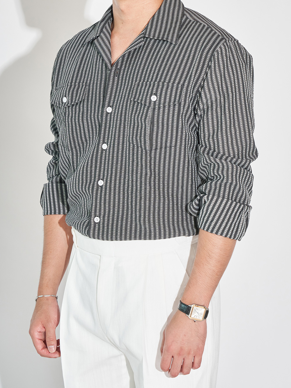 Open-collar Shirts #016 [Black jacquard]