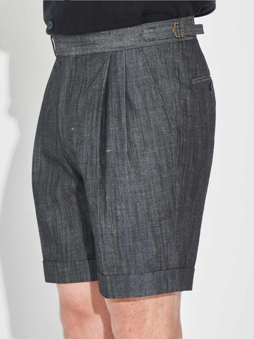 Tailored 2-Pleats Half Pants #013 [Black denim]