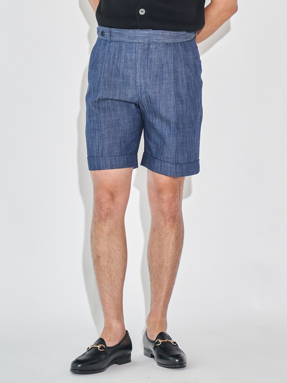Tailored 2-Pleats Half Pants #013 [Blue denim]