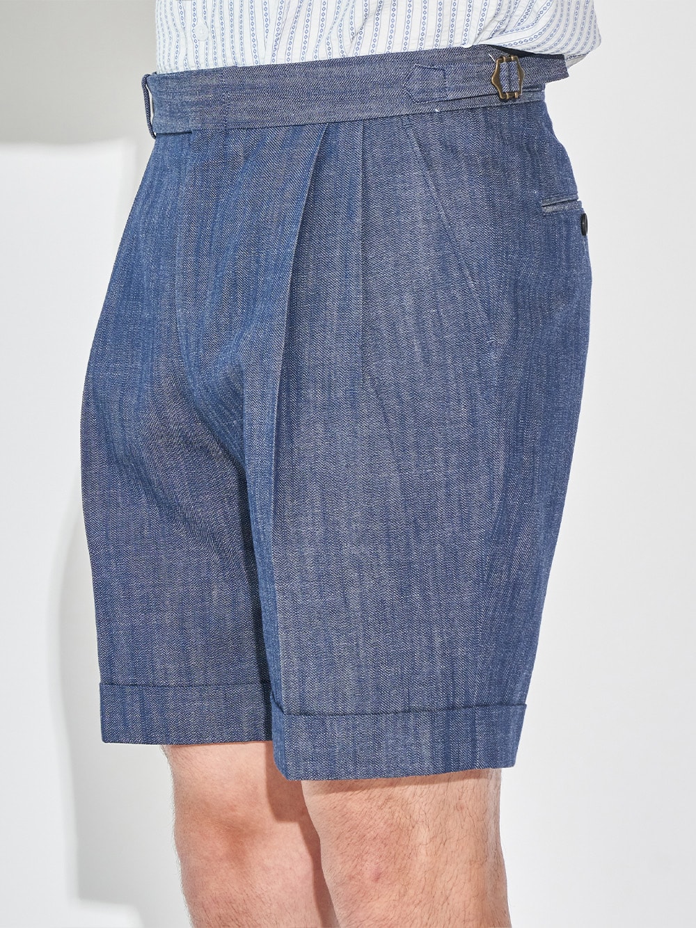 Tailored 2-Pleats Half Pants #013 [Blue denim]