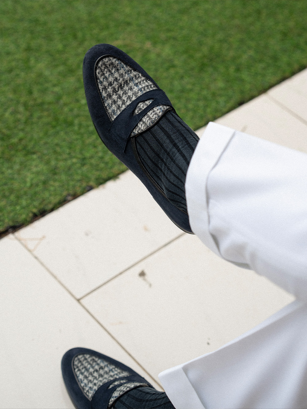 Belgian Penny Loafers #4401 [Navy & Harris tweed]