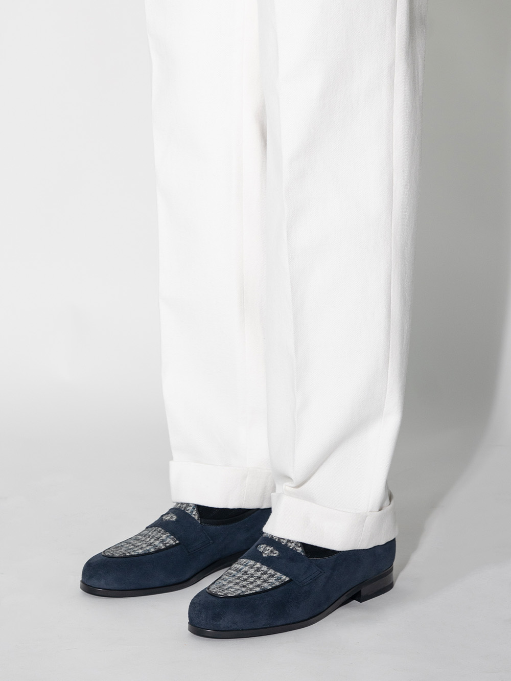 Belgian Penny Loafers #4401 [Navy & Harris tweed]