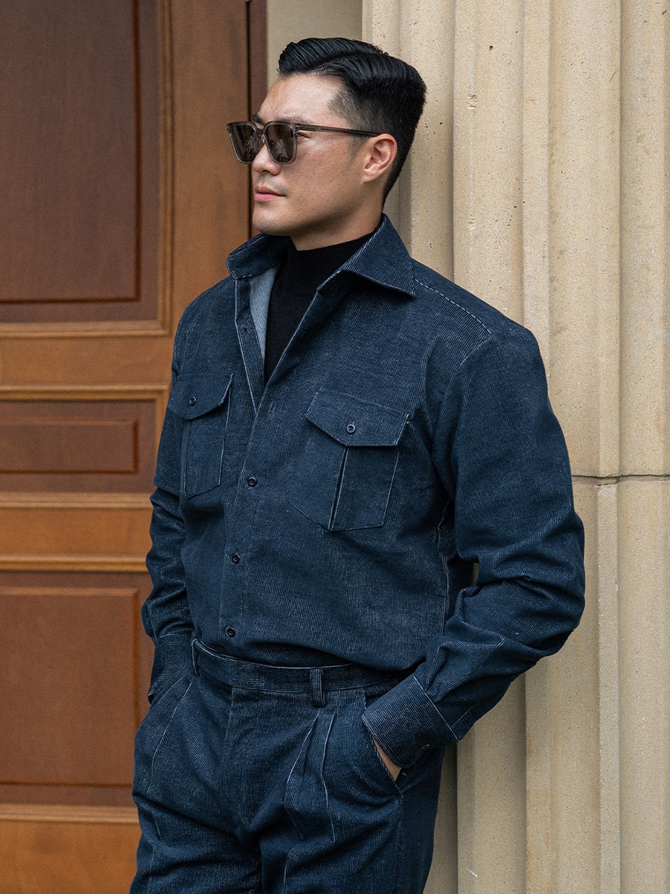 2-Pocket Shirts #017 [D.blue corduroy]