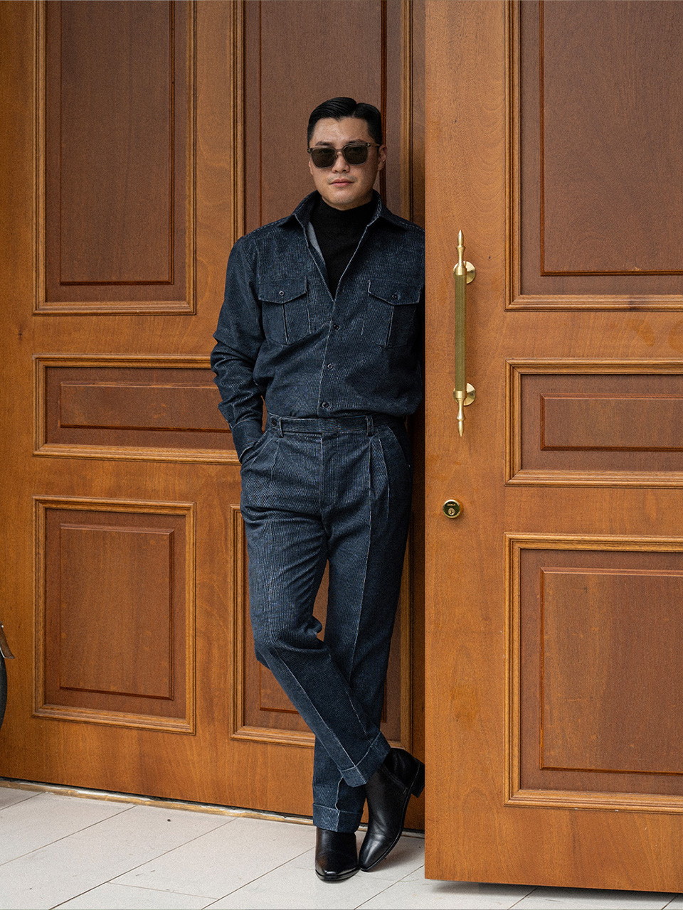 2-Pocket Shirts #017 [D.blue corduroy]