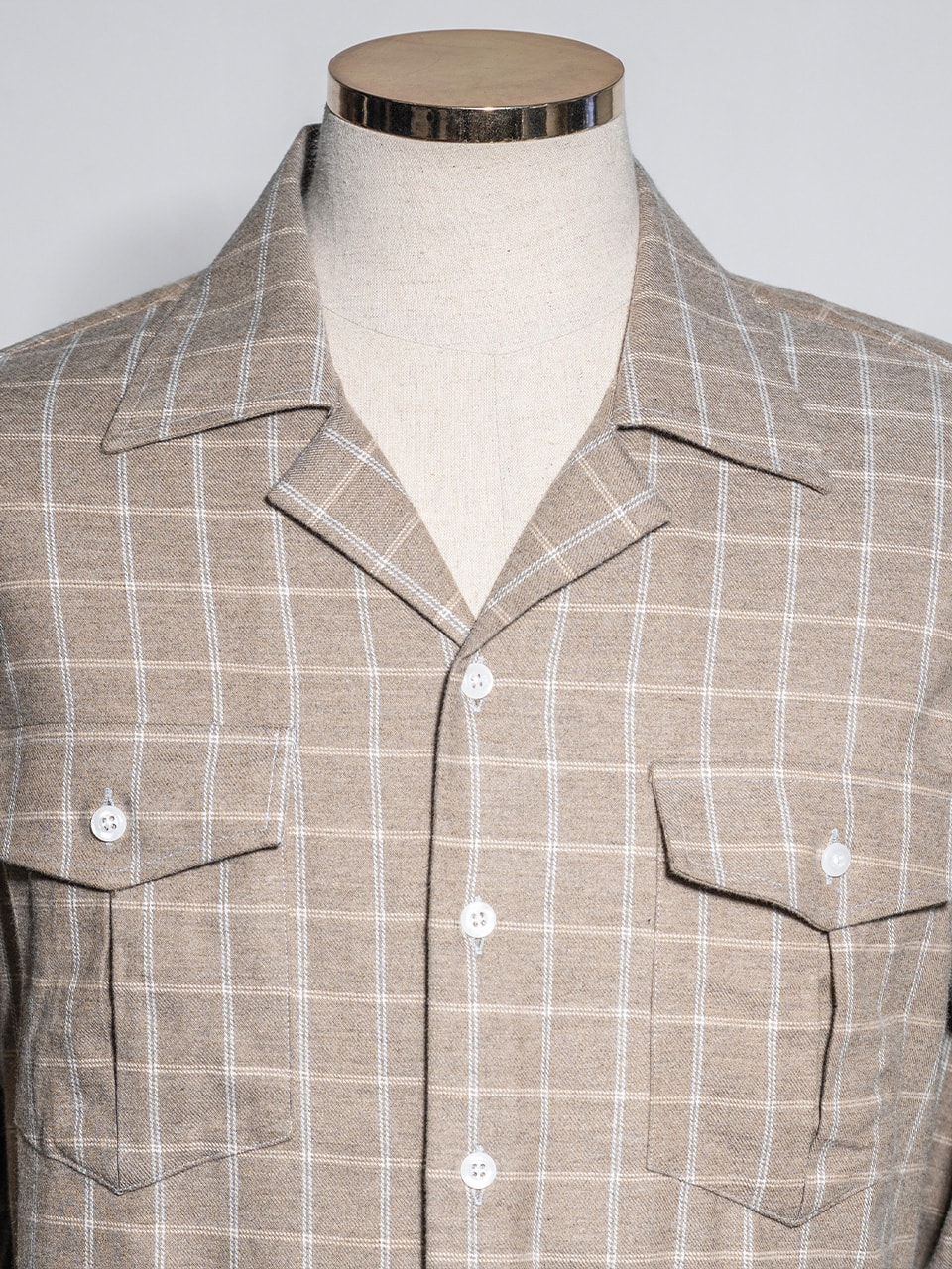 Open-collar Shirts #018 [Beige check flannel]