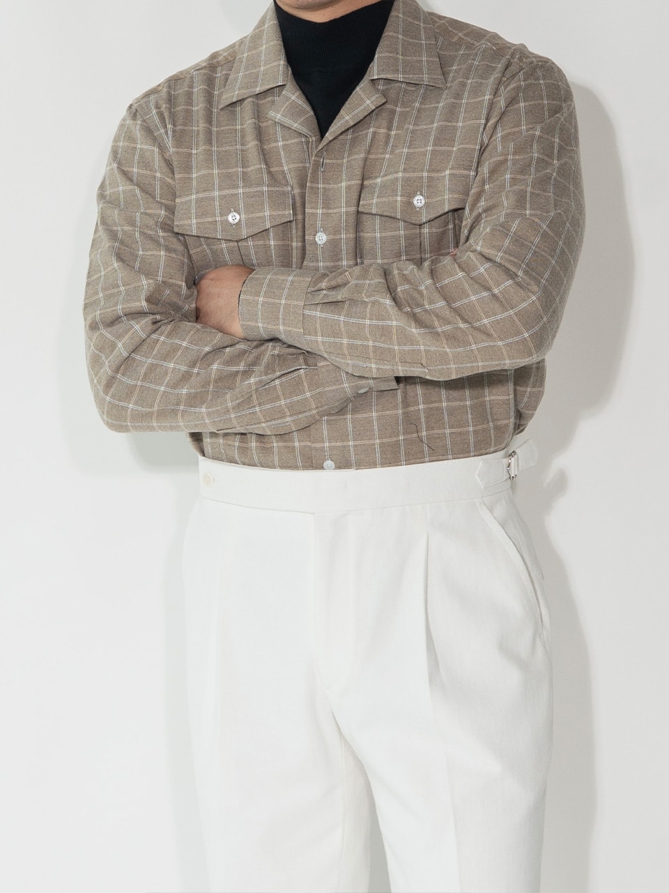 Open-collar Shirts #018 [Beige check flannel]