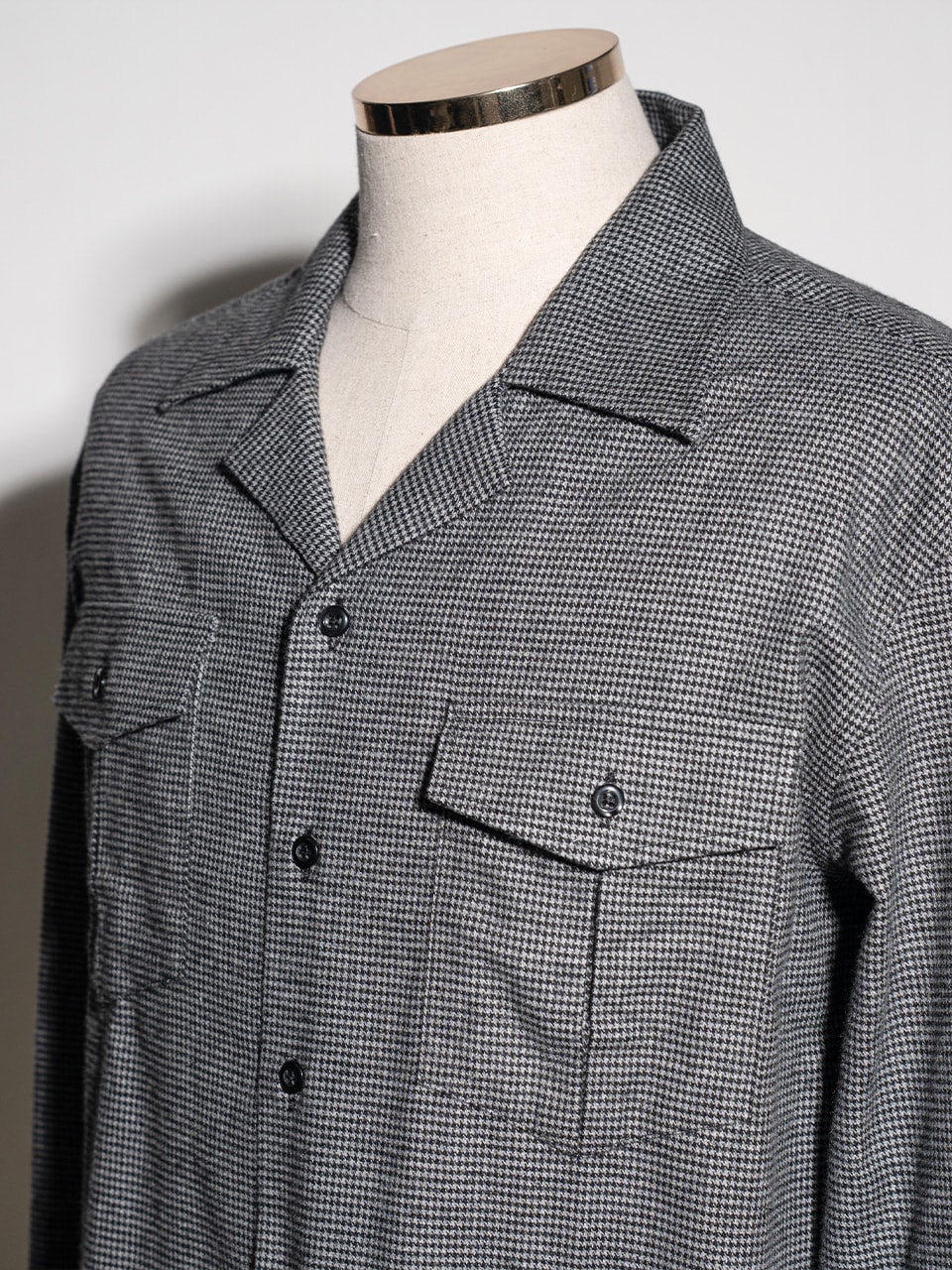 Open-collar Shirts #018 [Black herringbone flannel]