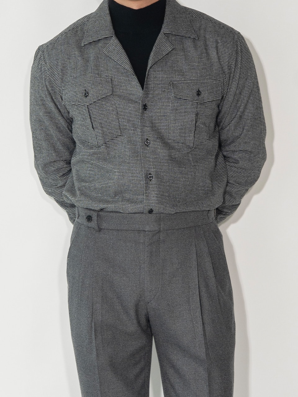 Open-collar Shirts #018 [Black herringbone flannel]
