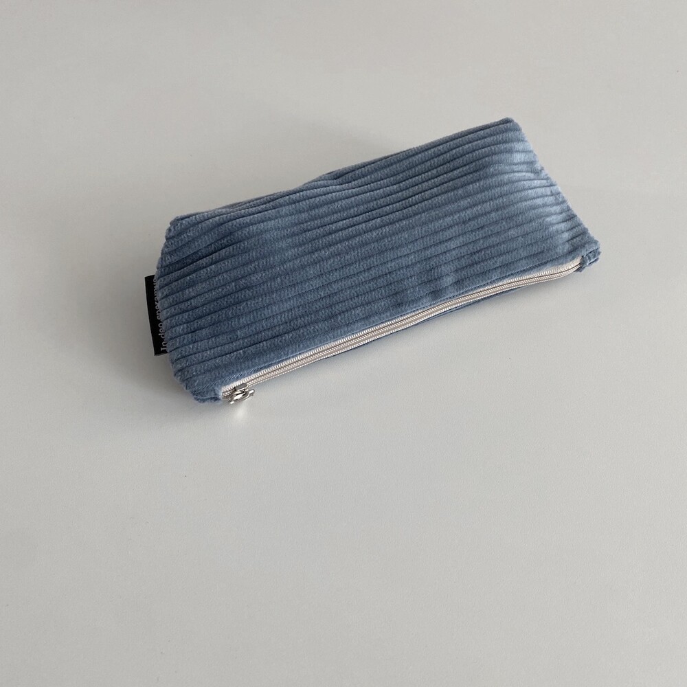 삼각 크림블루 골덴 필통