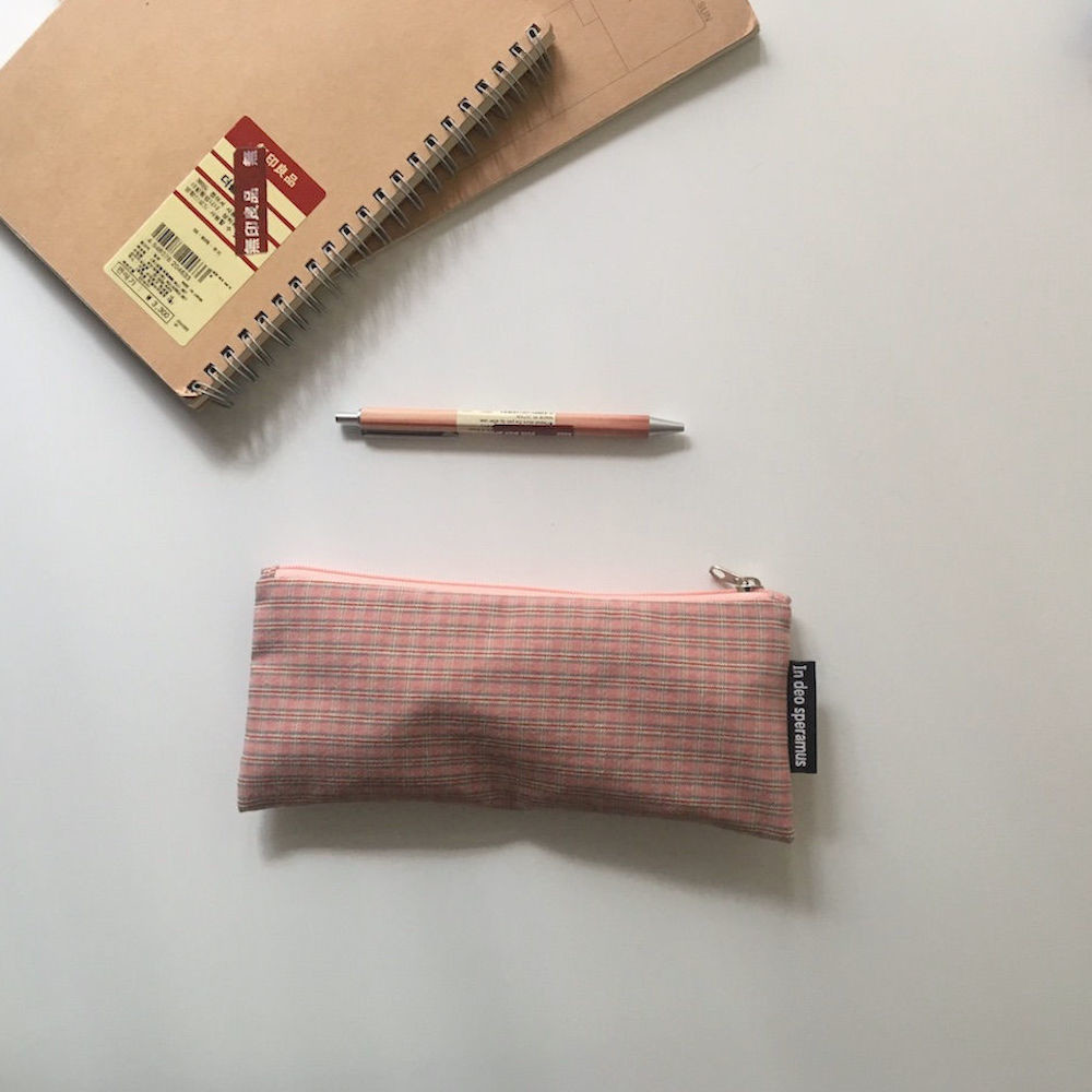 체크 빈티지핑크 필통