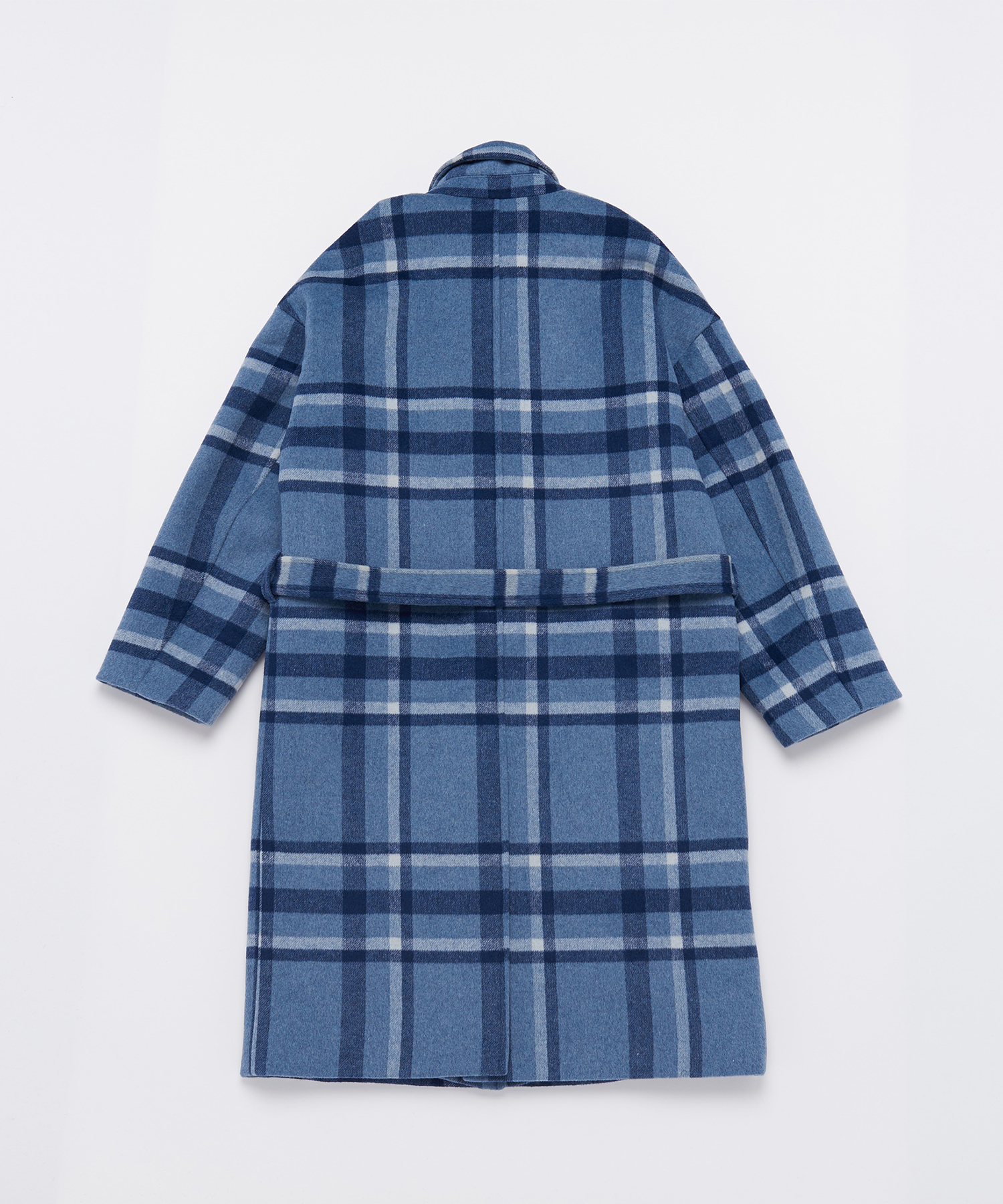 OVERSIZE WOOL CHECK ROBE COAT (Blue)