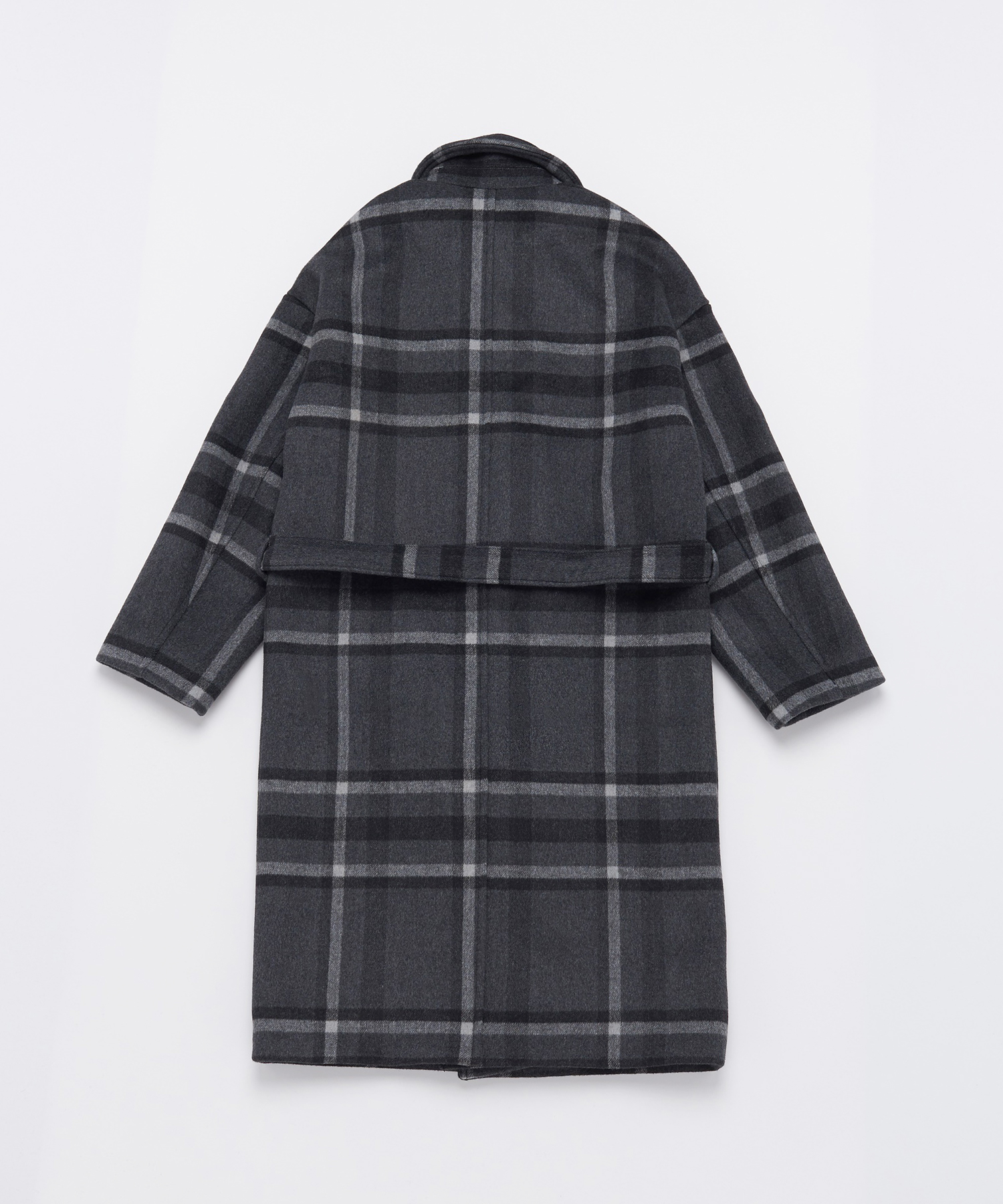 OVERSIZE WOOL CHECK ROBE COAT (Charcoal)