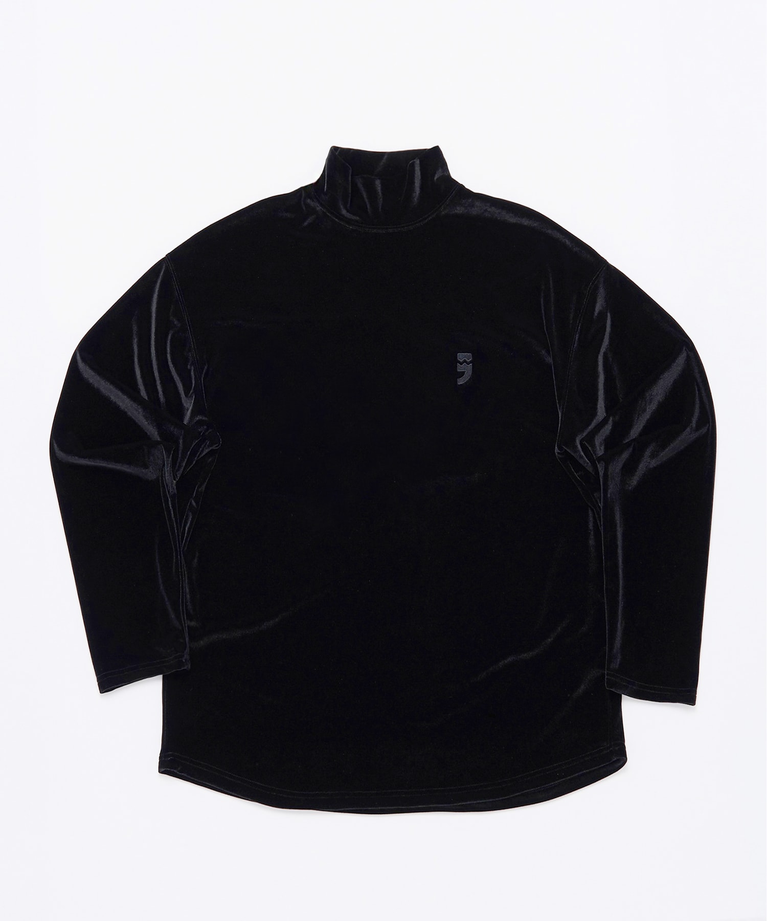 DROP-SHOULDER VELVET TURTLE-NECK TEE (Black)