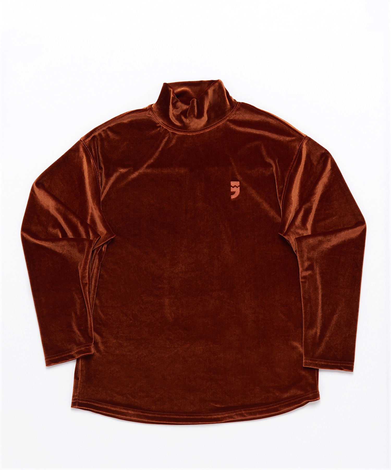 DROP-SHOULDER VELVET TURTLE-NECK TEE (Dark Orange)