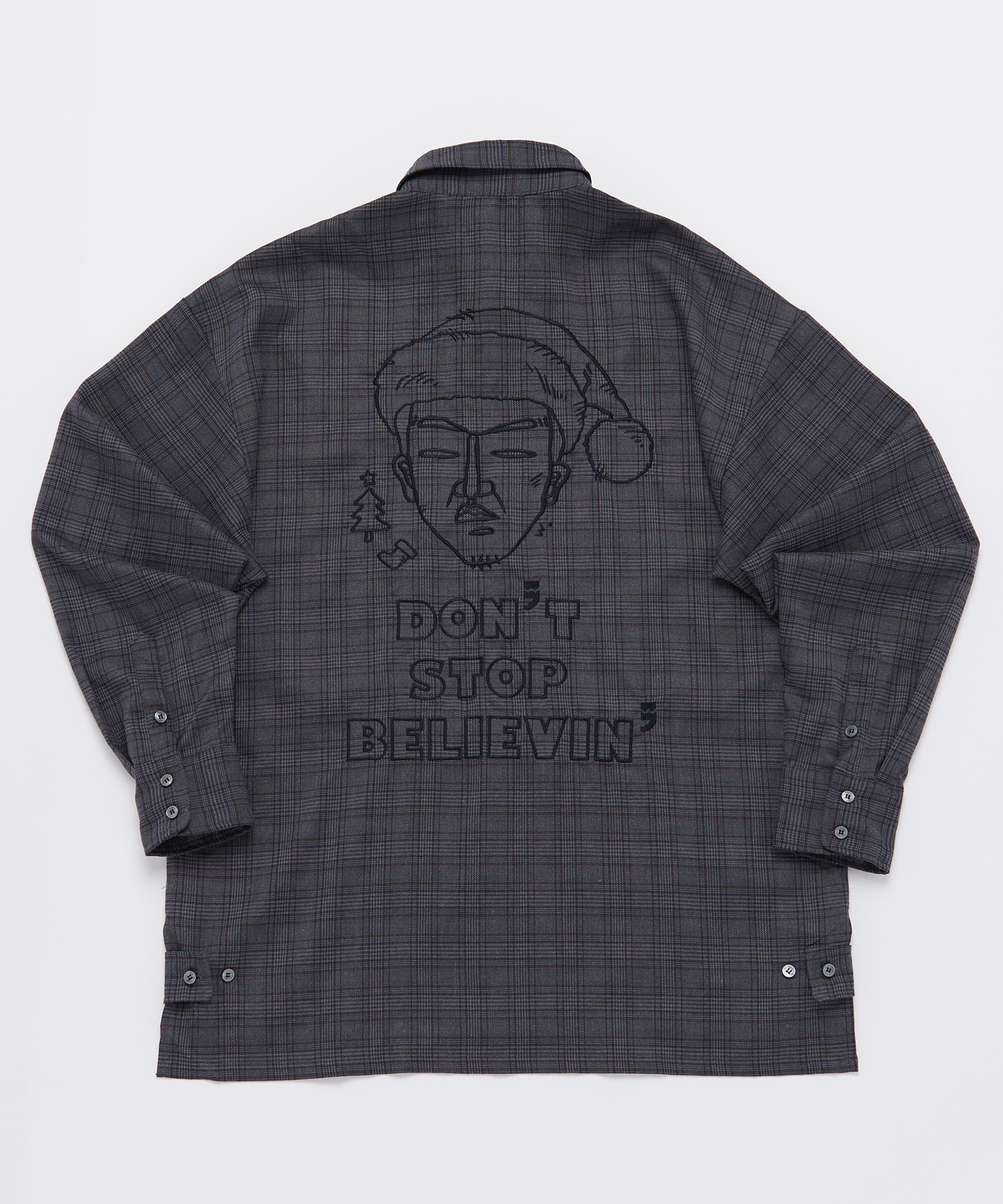 GREN-CHECK SANTA DROP-SHOULDER SHIRT (Charcoal)