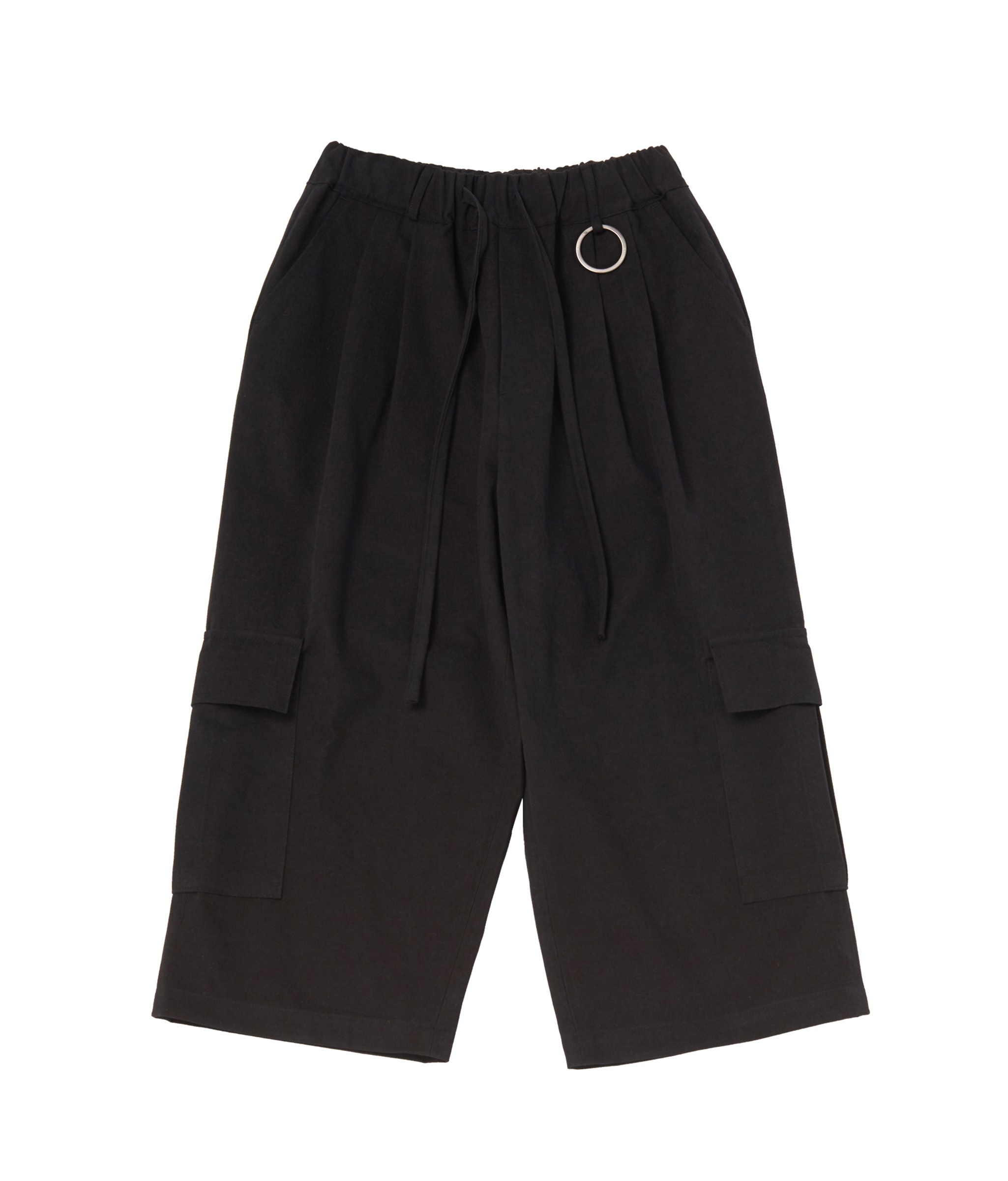 WASHED CANVAS CARGO WIDE PANTS (Black)