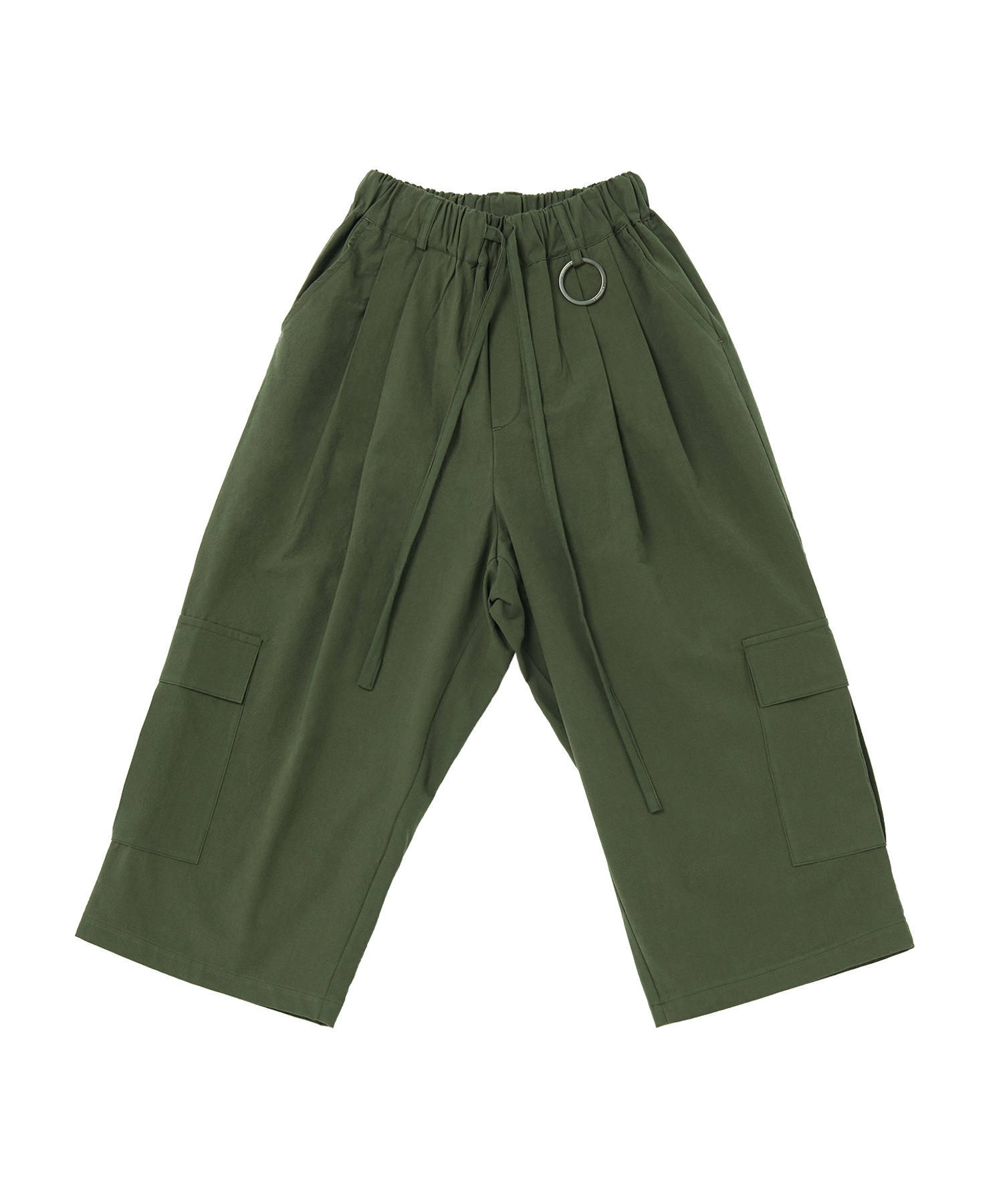LINEN-COTTON CARGO WIDE PANTS (Khaki)