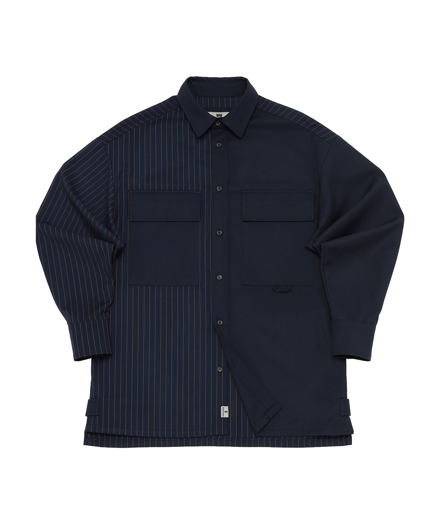 STRIPE N PLAIN COMBINATION SHIRT (Navy)