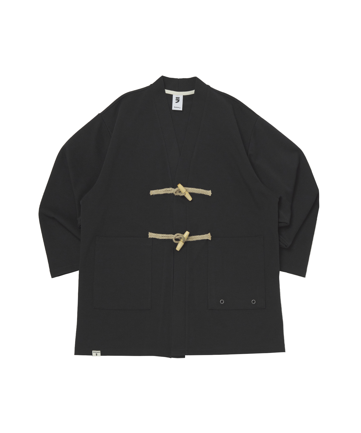 WOOL KNIT TOGGLE-BUTTON CARDIGAN (Black)