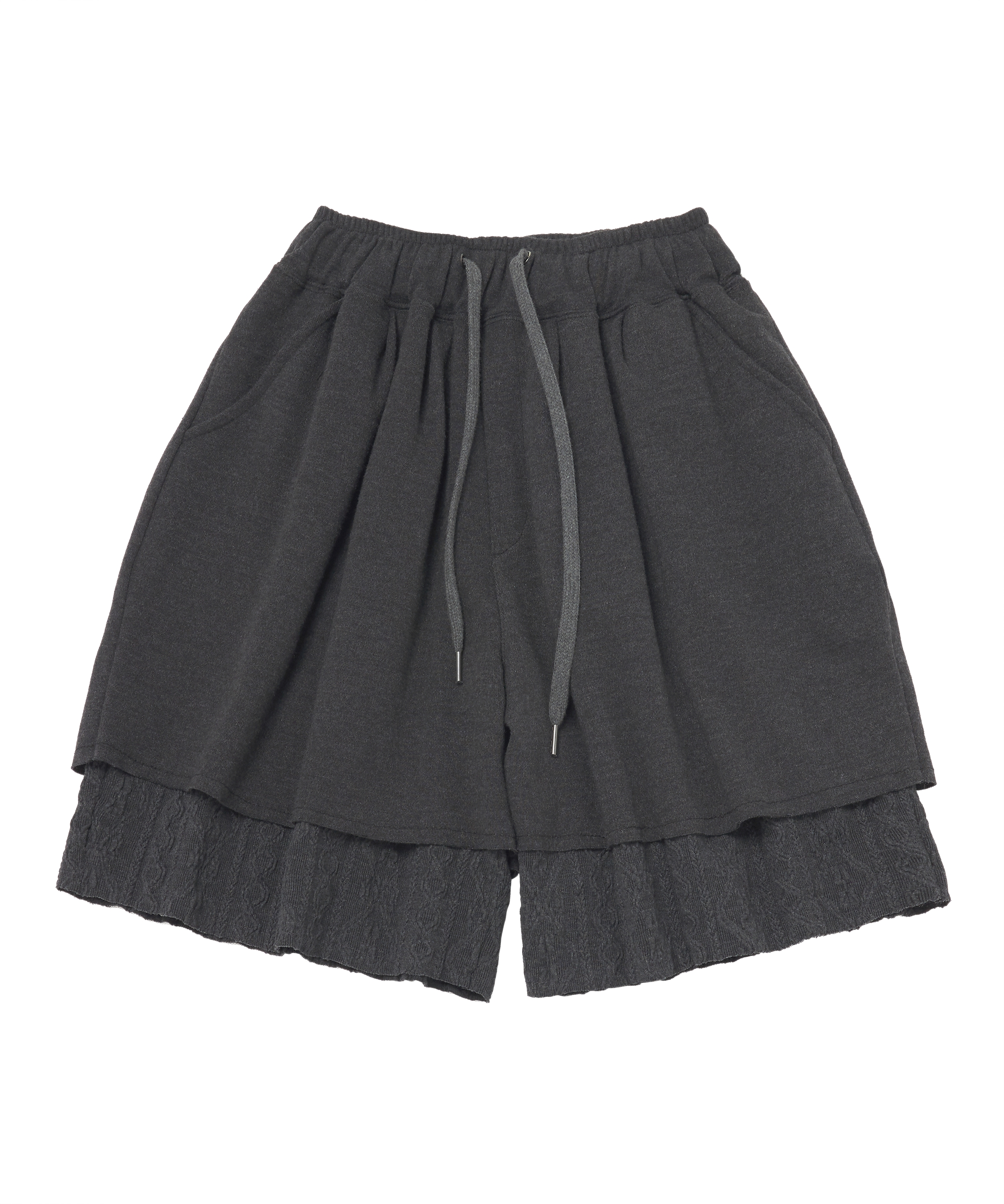 TWISTED ELASTIC LAYERED 1/2 PANTS (Charcoal)