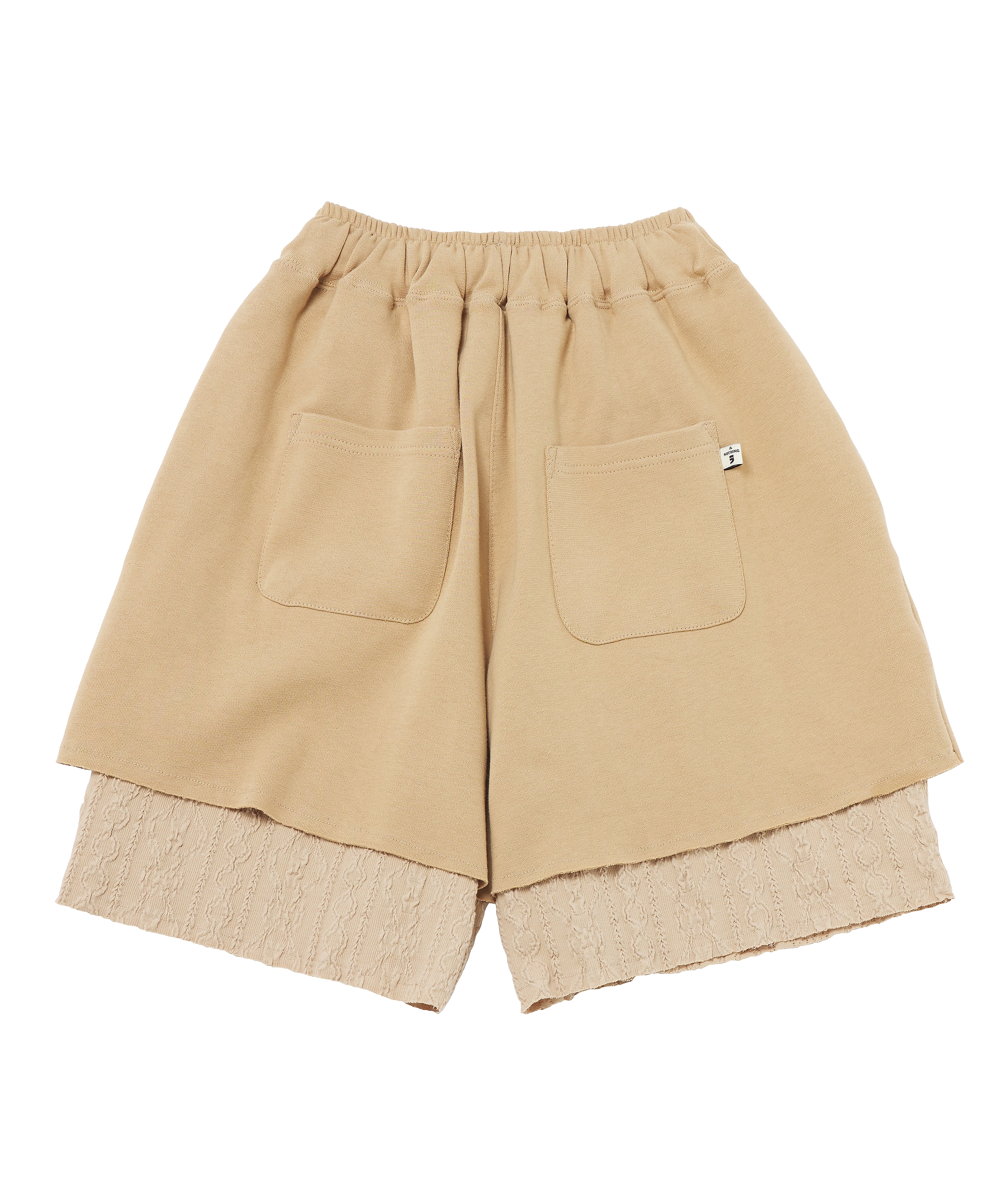 TWISTED ELASTIC LAYERED 1/2 PANTS (Beige)
