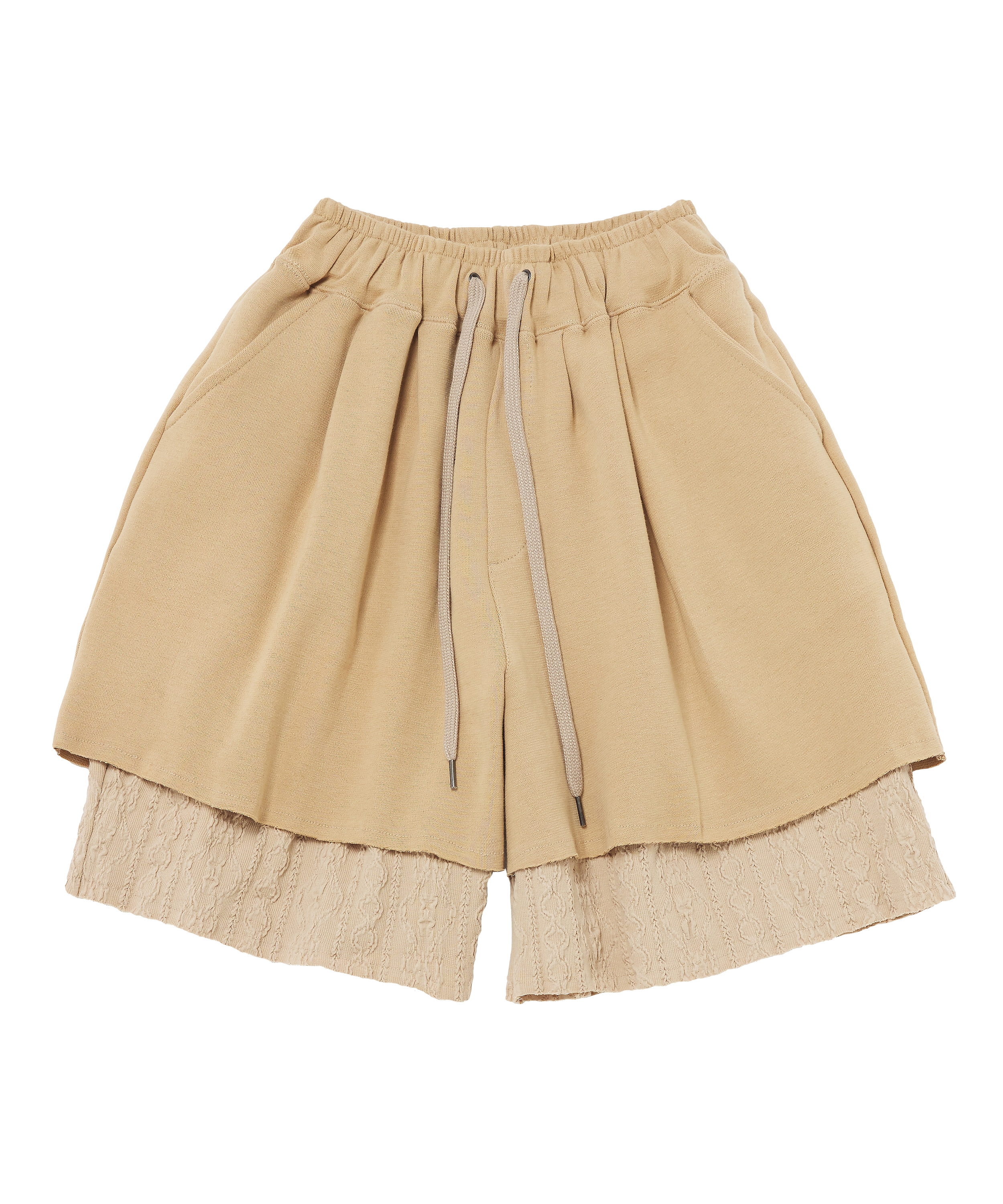 TWISTED ELASTIC LAYERED 1/2 PANTS (Beige)