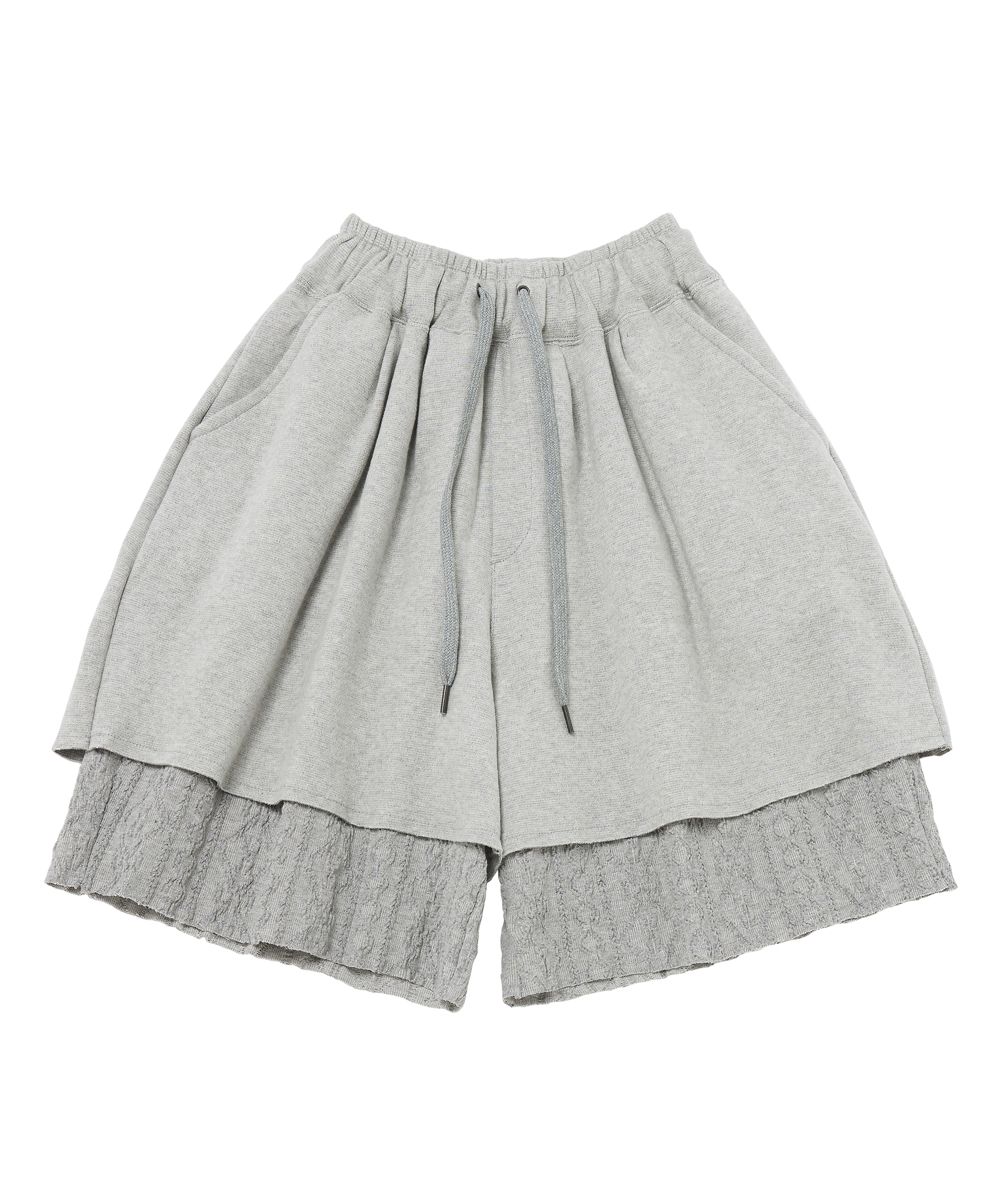 TWISTED ELASTIC LAYERED 1/2 PANTS (Gray)