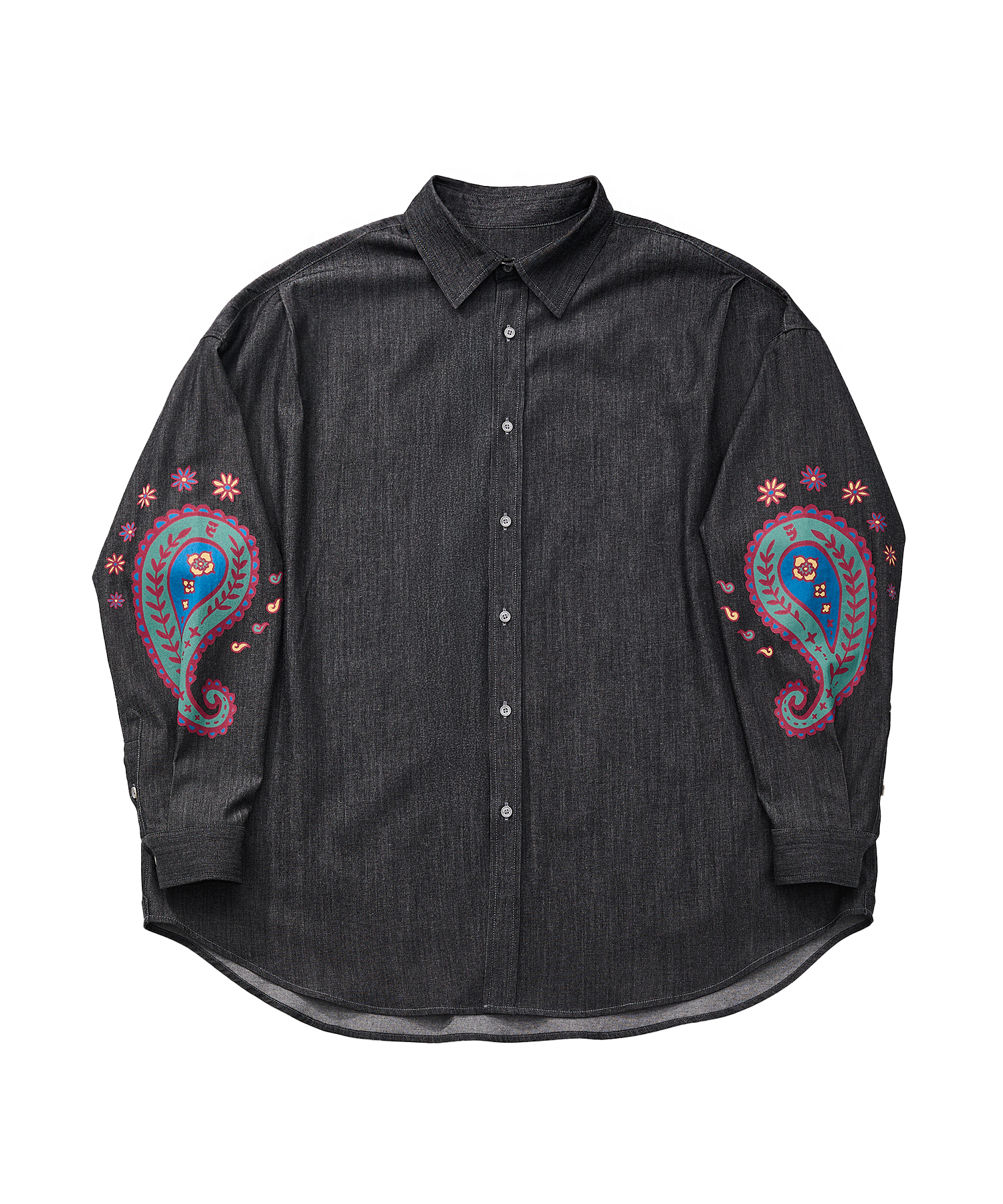 PAISLEY PRT. DENIM PLEATS SHIRT (Black)