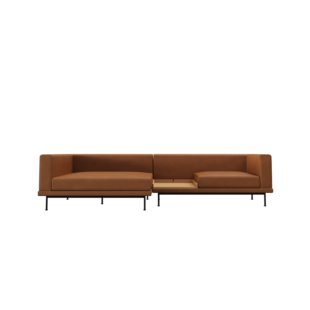 NO9. Square Couch Leather Sofa(Armrest Twin Seat/ Tray)
