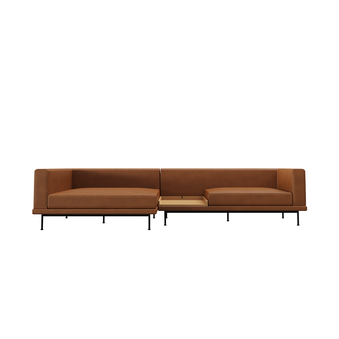 NO9. Square Couch Leather Sofa(Armrest Twin Seat/ Tray)