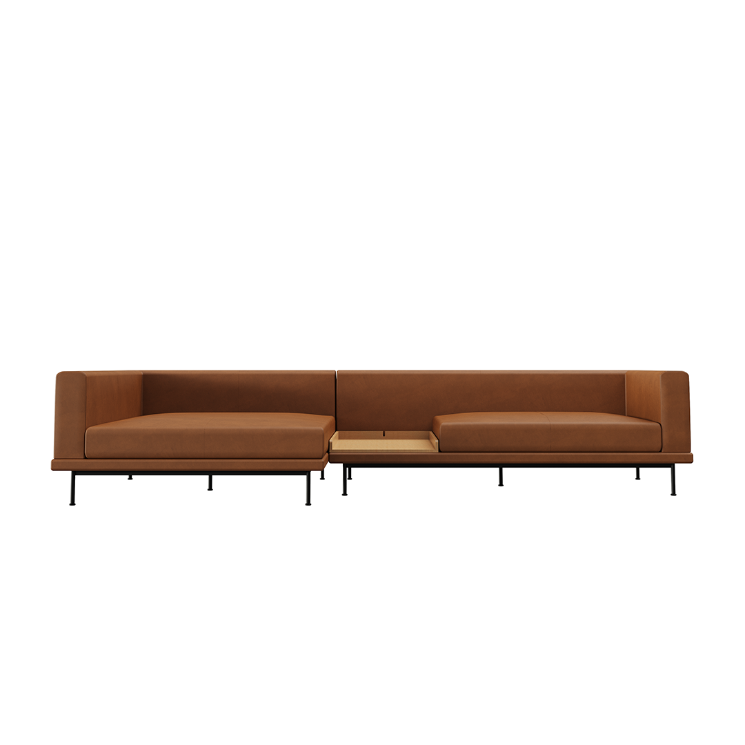 NO9. Square Couch Leather Sofa(Armrest Twin Seat/ Tray)