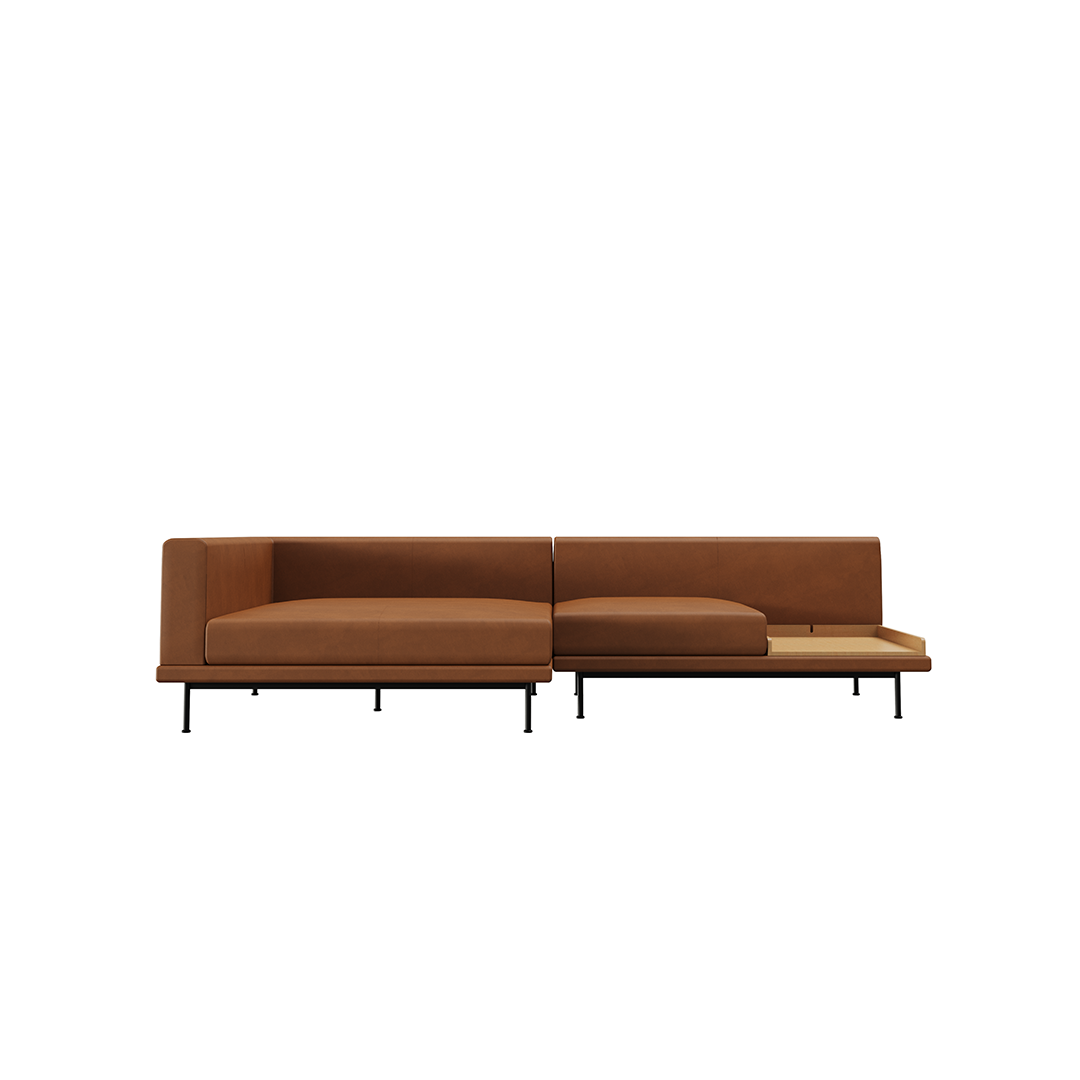 NO9. Square Couch Leather Sofa(Armless Twin Seat/ Tray)