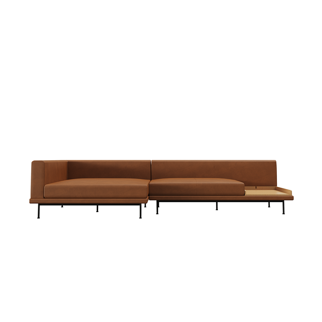 NO9. Square Couch Leather Sofa(Armless Twin Seat/ Tray)