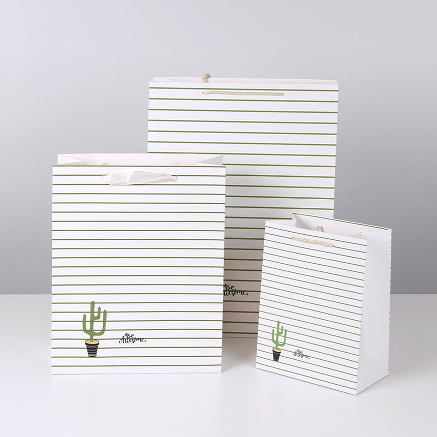 선인장 스트라이프 코팅 쇼핑백 중 26x12x32 10장