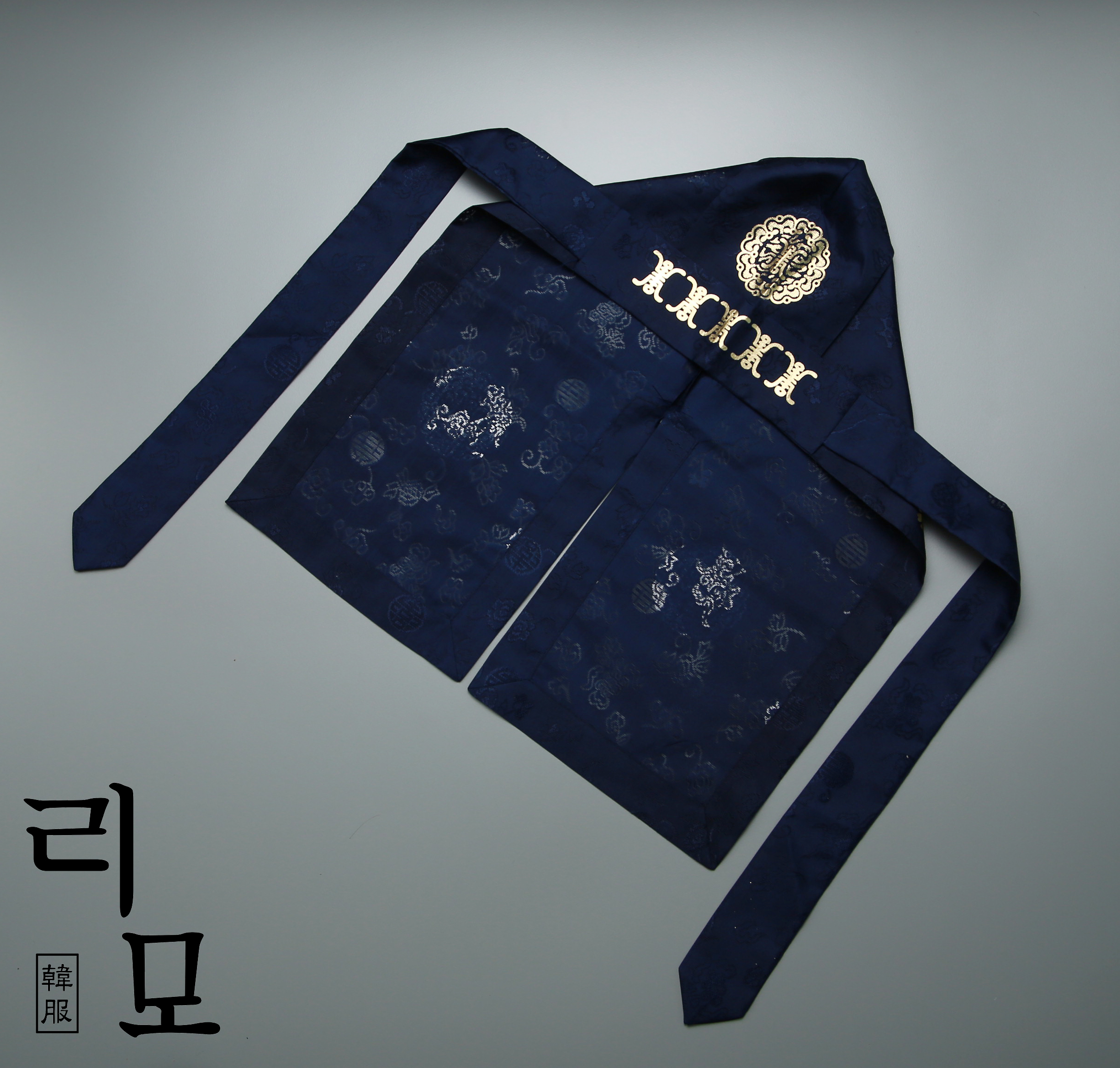 리모 남아 한복 복건 곤색 금박 돌 아기 모자