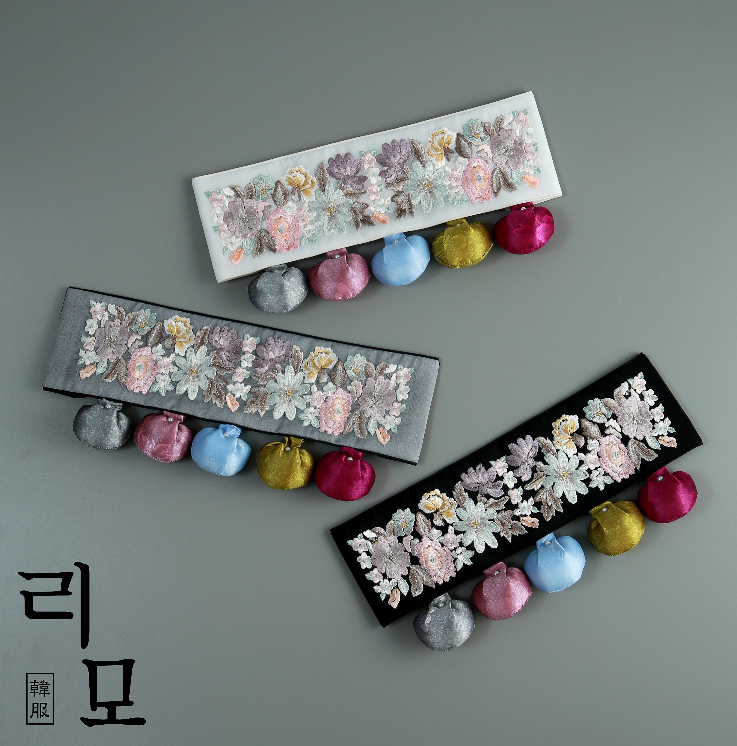리모한복 돌띠 목단 허리띠 장신구 액세서리