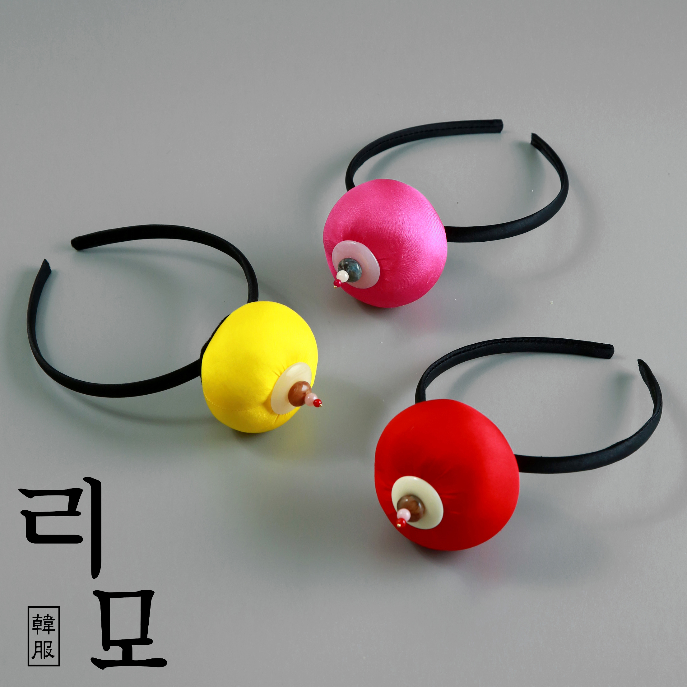 리모 여아 한복 머리띠 본견(실크) 원석 장식 헤어 악세사리 장신구 소품
