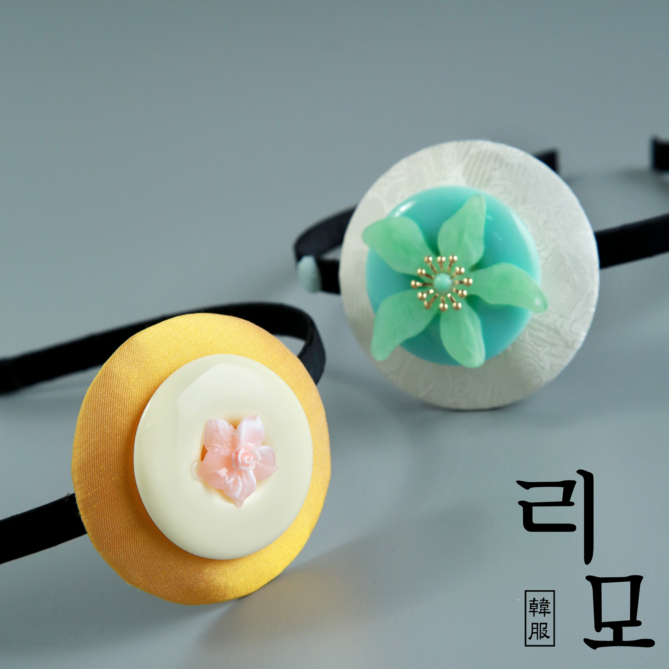 리모한복 머리띠 원석 비즈장미플라워