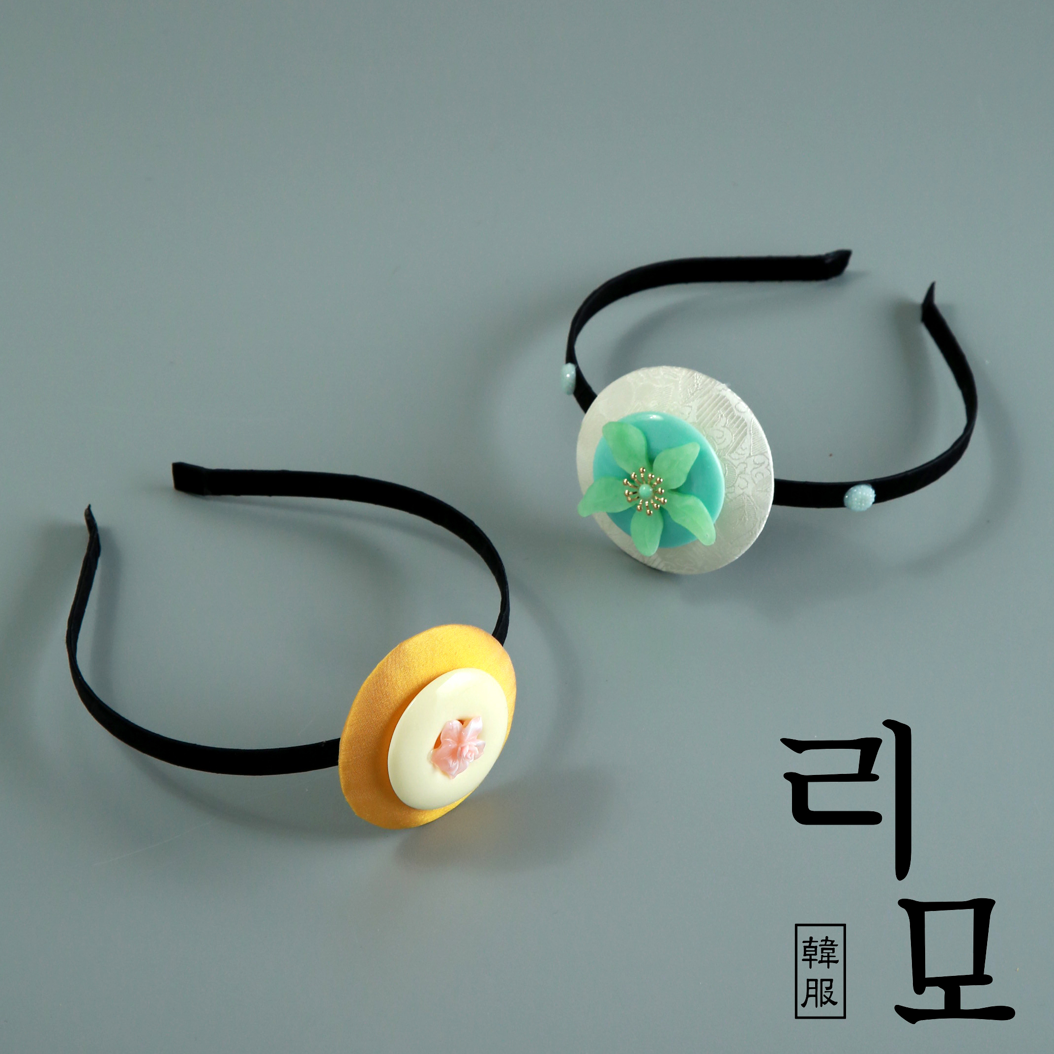 리모한복 머리띠 원석 비즈장미플라워