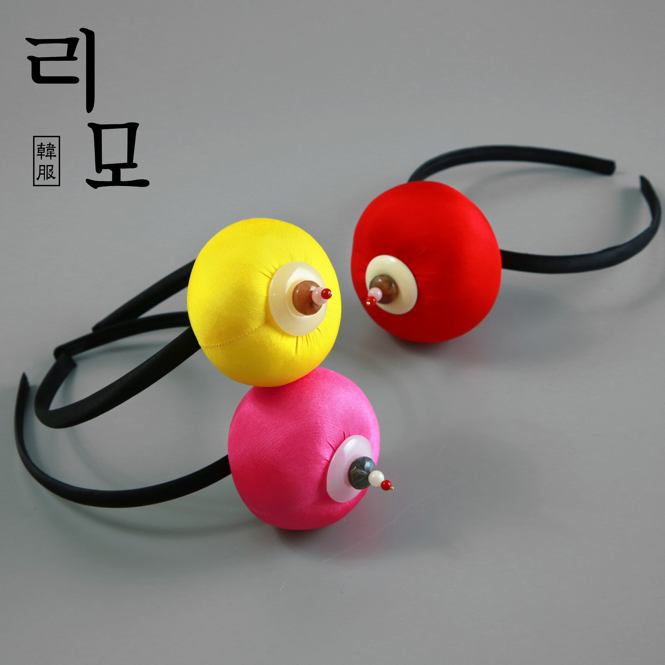 리모 여아 한복 머리띠 본견(실크) 원석 장식 헤어 악세사리 장신구 소품