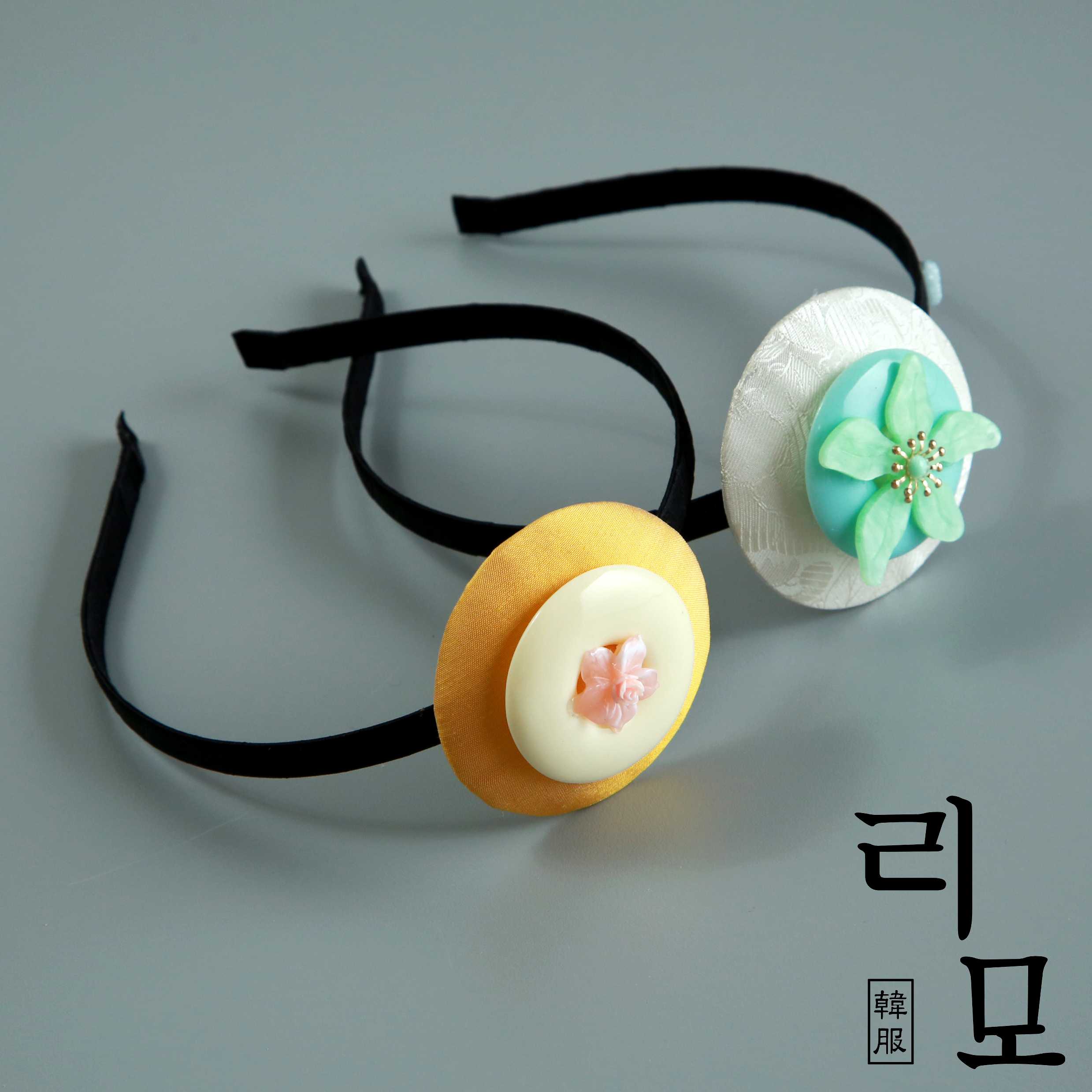 리모한복 머리띠 원석 비즈장미플라워