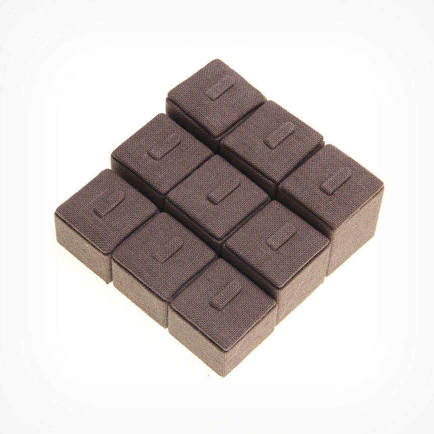 린넨 1/9 사각 반지 진열대 브라운 12x12x5