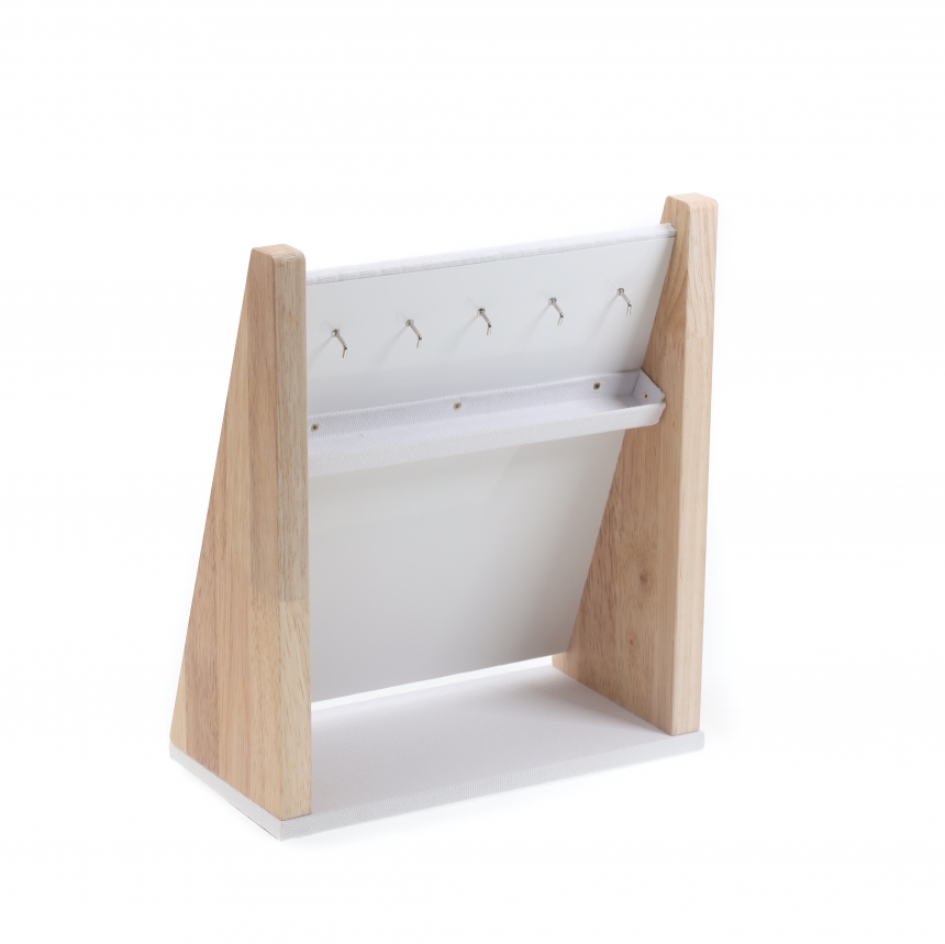 내추럴 원목 캔버스 5핀 경사 목걸이 진열대 소 26x12x30.5