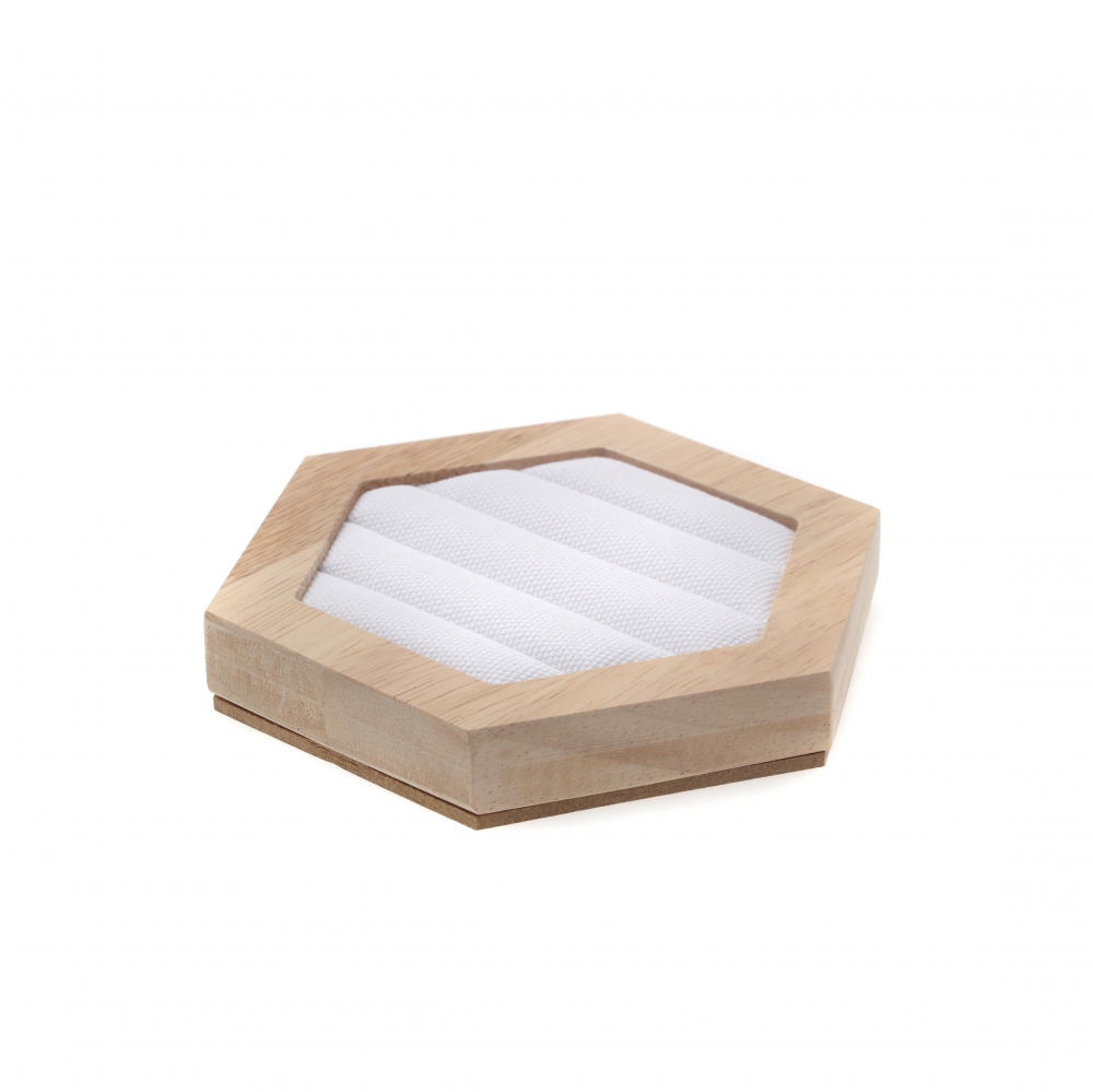 내추럴 원목 캔버스 육각형 반지 진열대 소 14.2x12.3x2.1