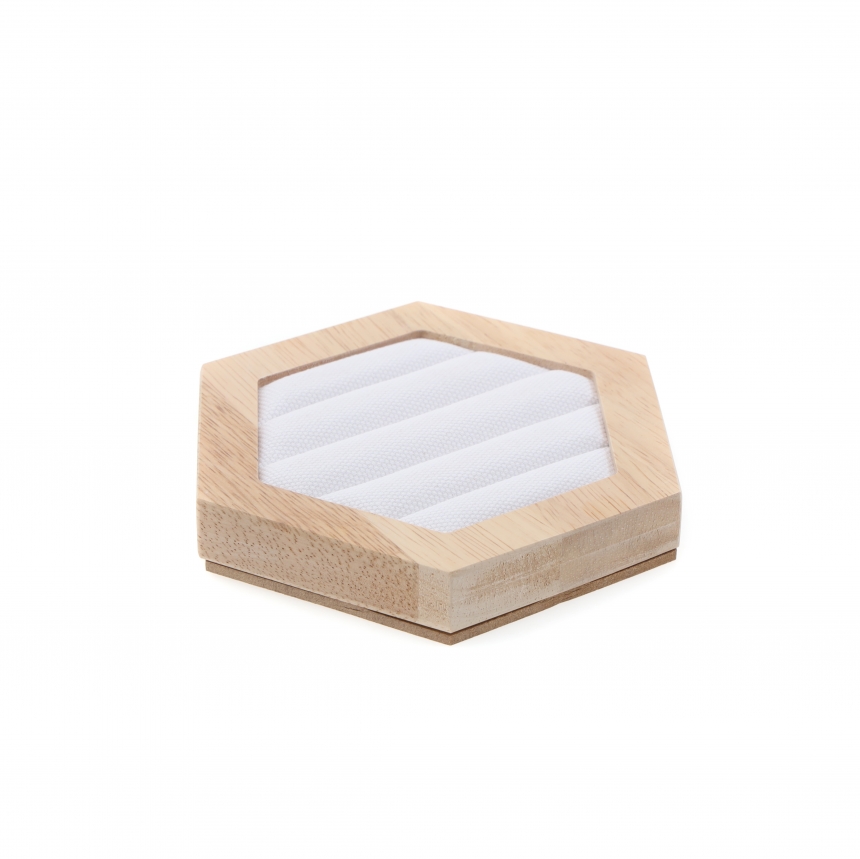 내추럴 원목 캔버스 육각형 반지 진열대 소 14.2x12.3x2.1