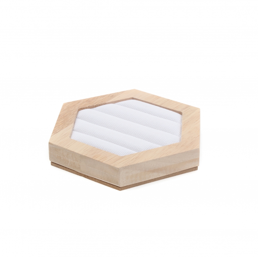 내추럴 원목 캔버스 육각형 반지 진열대 소 14.2x12.3x2.1