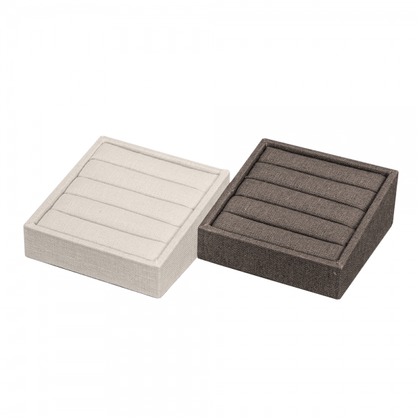 린넨 사각 경사 4줄 반지 진열대 브라운 12x12x5